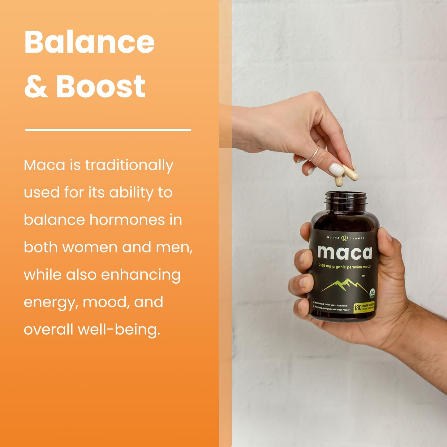 NutraChamps USDA Organic Maca Root Capsules for Women & Men, 2100mg, 180 Capsules, Black, Red & Yellow, Peruvian Maca Peruana, Extra Strength Pure Premium Gelatinized Root Powder Supplement - Vixen Adult Playroom