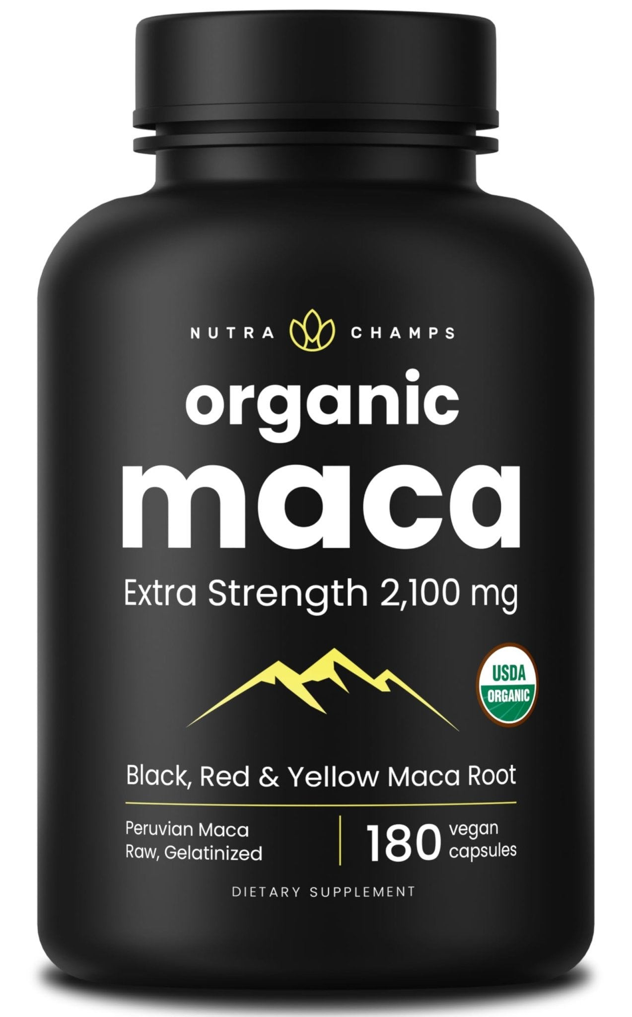 NutraChamps USDA Organic Maca Root Capsules for Women & Men, 2100mg, 180 Capsules, Black, Red & Yellow, Peruvian Maca Peruana, Extra Strength Pure Premium Gelatinized Root Powder Supplement - Vixen Adult Playroom