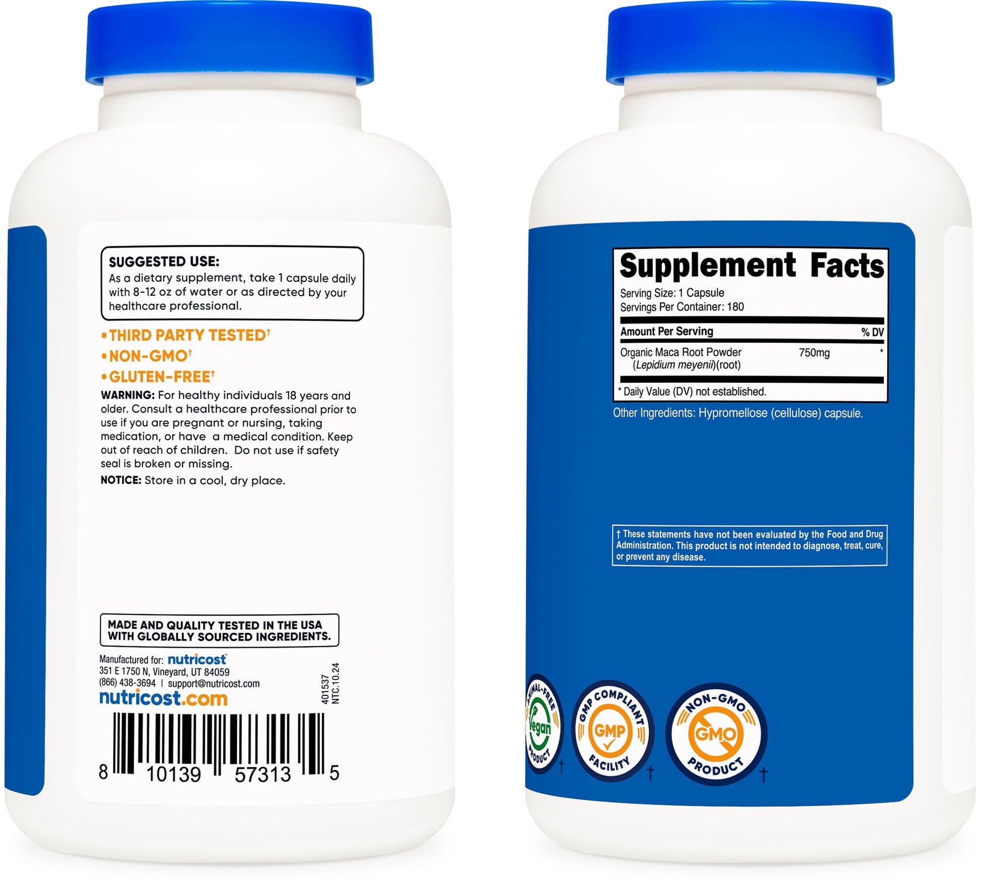 Nutricost Maca Root Capsules (Lepidium meyenii) 750mg, 180 Capsules, 180 Servings - Vixen Adult Playroom