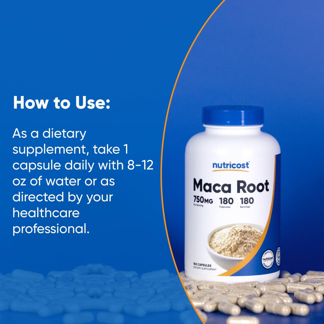 Nutricost Maca Root Capsules (Lepidium meyenii) 750mg, 180 Capsules, 180 Servings - Vixen Adult Playroom
