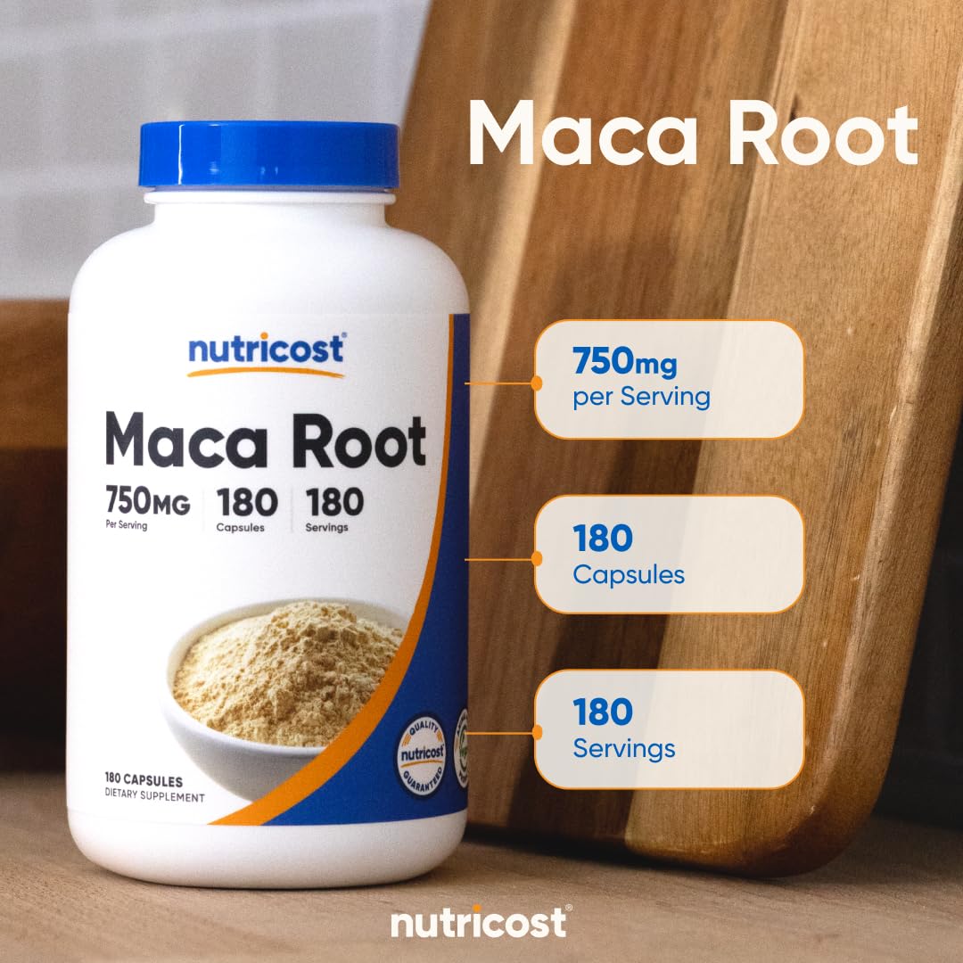 Nutricost Maca Root Capsules (Lepidium meyenii) 750mg, 180 Capsules, 180 Servings - Vixen Adult Playroom