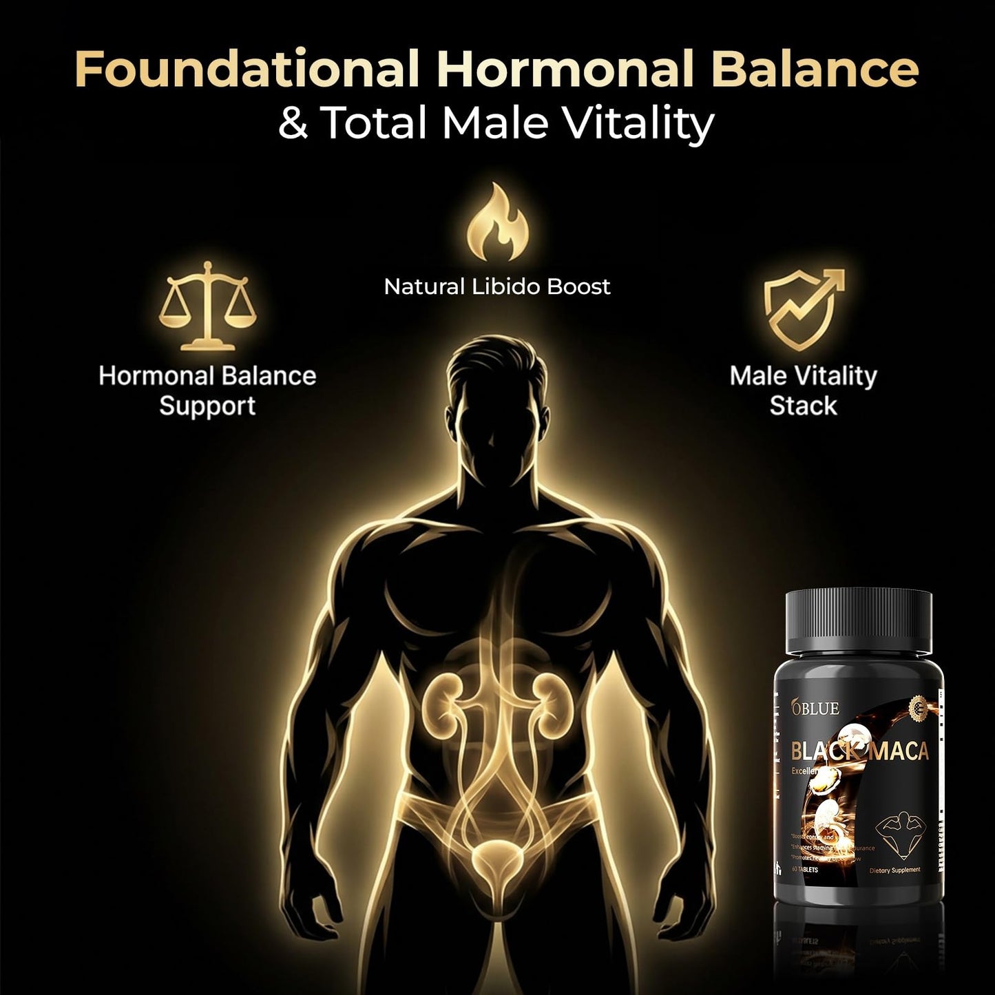 OBLUE Black Maca Excellence Supplement for Men, 800mg Black Maca Root Extract, Oyster, Saw Palmetto, Epimedium, Zinc & B12, Mens Vitality Supplements, Supports Natural Energy, Stamina & Performance - Vixen Adult Playroom