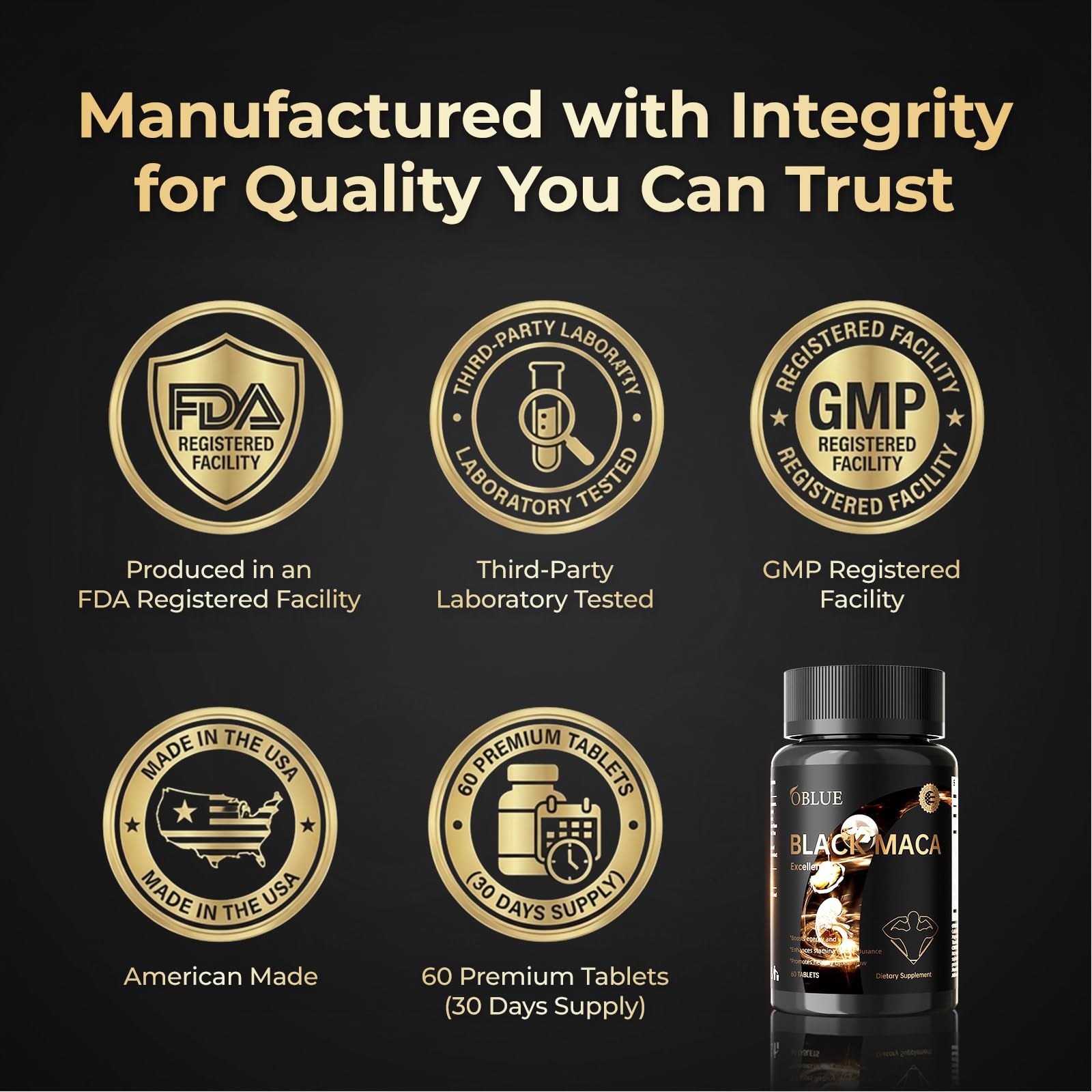 OBLUE Black Maca Excellence Supplement for Men, 800mg Black Maca Root Extract, Oyster, Saw Palmetto, Epimedium, Zinc & B12, Mens Vitality Supplements, Supports Natural Energy, Stamina & Performance - Vixen Adult Playroom