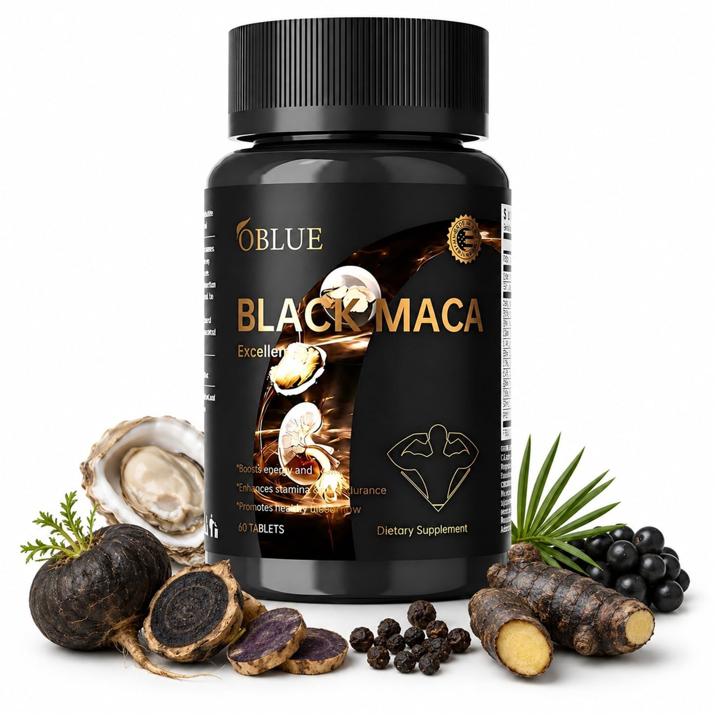 OBLUE Black Maca Excellence Supplement for Men, 800mg Black Maca Root Extract, Oyster, Saw Palmetto, Epimedium, Zinc & B12, Mens Vitality Supplements, Supports Natural Energy, Stamina & Performance - Vixen Adult Playroom