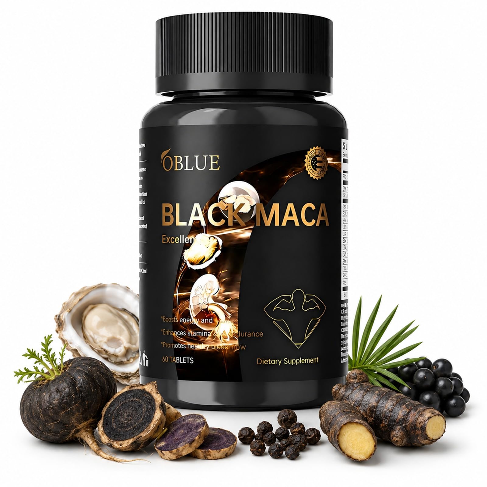 OBLUE Black Maca Excellence Supplement for Men, 800mg Black Maca Root Extract, Oyster, Saw Palmetto, Epimedium, Zinc & B12, Mens Vitality Supplements, Supports Natural Energy, Stamina & Performance - Vixen Adult Playroom