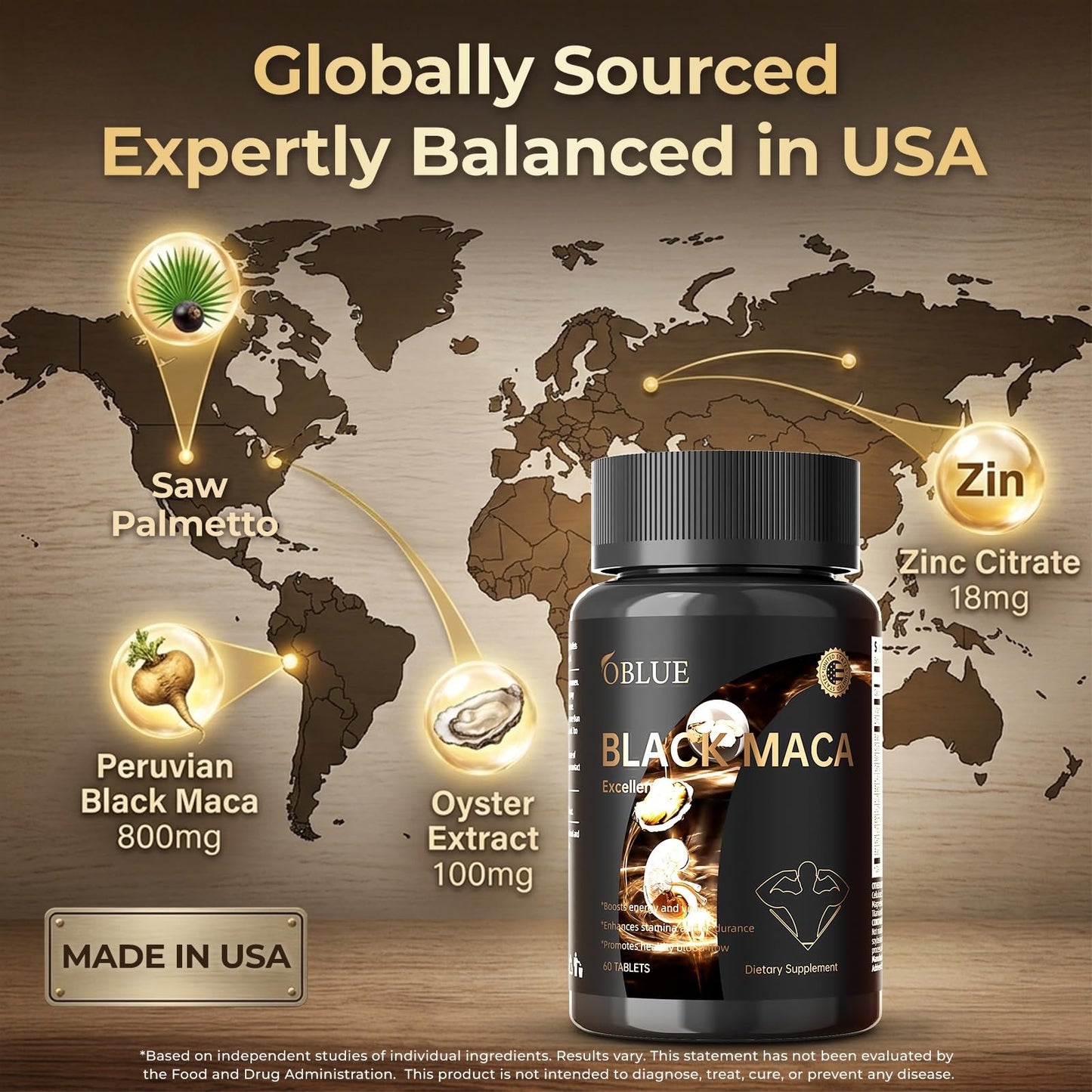 OBLUE Black Maca Excellence Supplement for Men, 800mg Black Maca Root Extract, Oyster, Saw Palmetto, Epimedium, Zinc & B12, Mens Vitality Supplements, Supports Natural Energy, Stamina & Performance - Vixen Adult Playroom