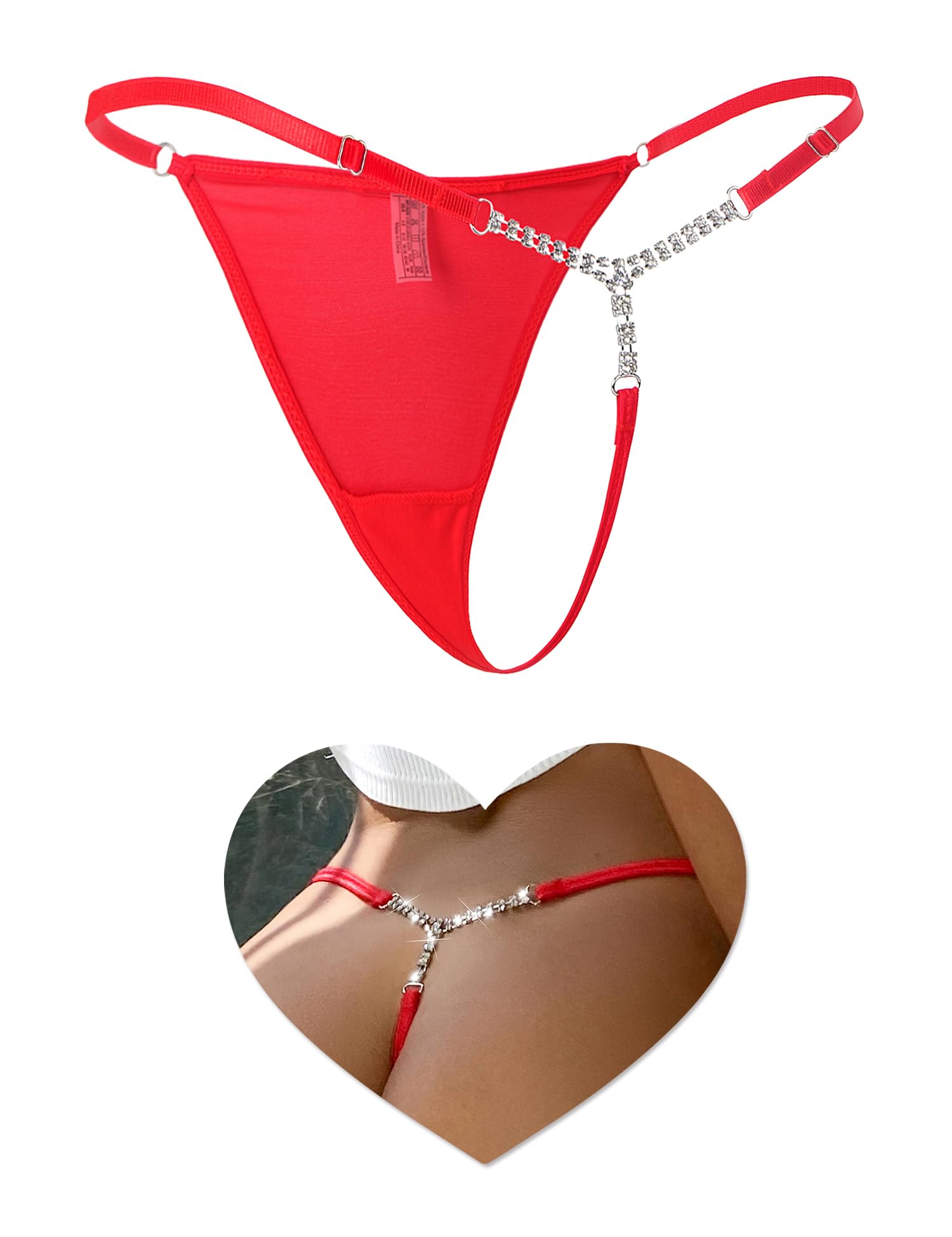 ohyeahlady Sexy Thongs for Women G Strings Tangas T - back Rhinestone Underwear Micro Panties Plus Size Bikini Lingerie Red M - L - Vixen | Nova Network