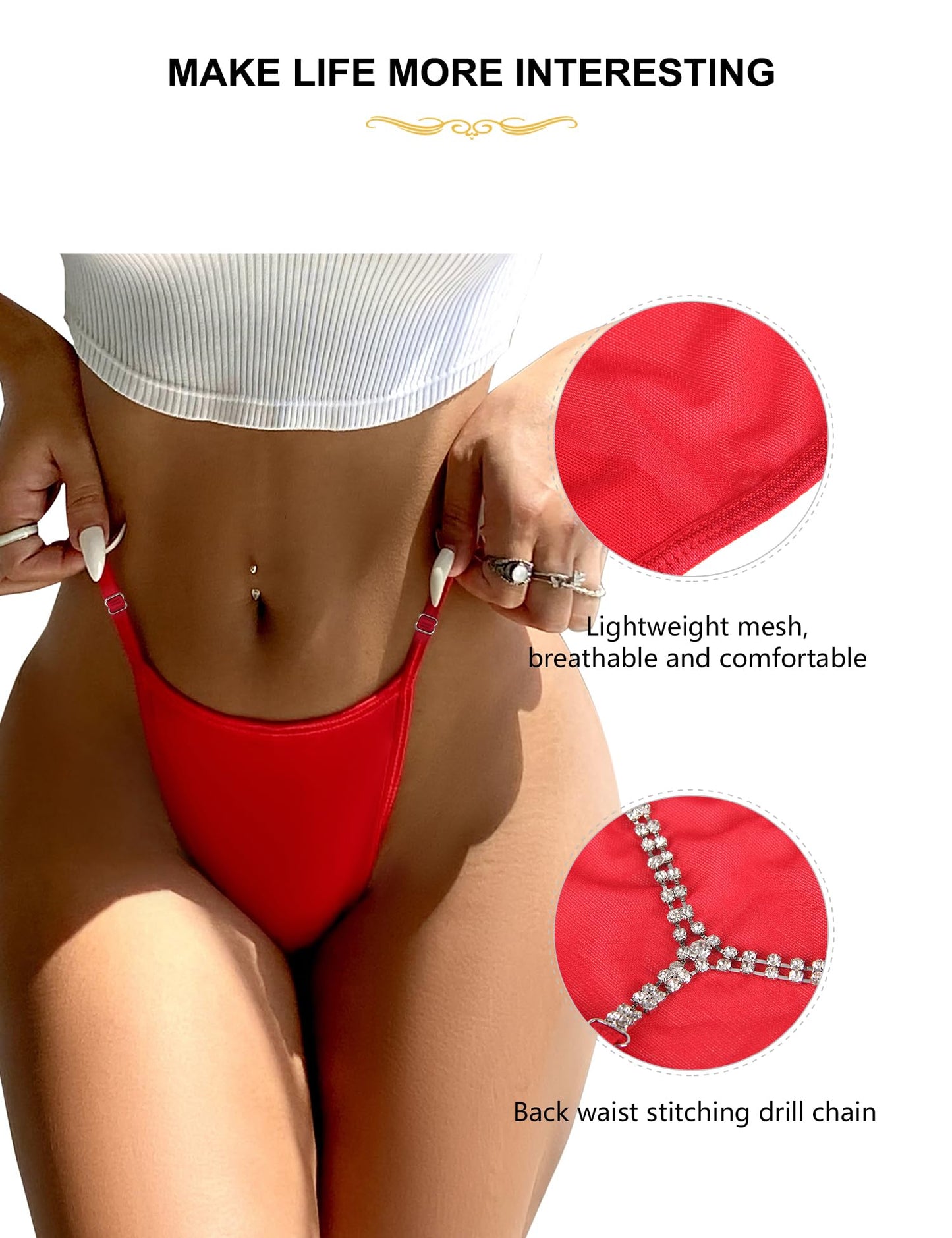 ohyeahlady Sexy Thongs for Women G Strings Tangas T - back Rhinestone Underwear Micro Panties Plus Size Bikini Lingerie Red M - L - Vixen | Nova Network