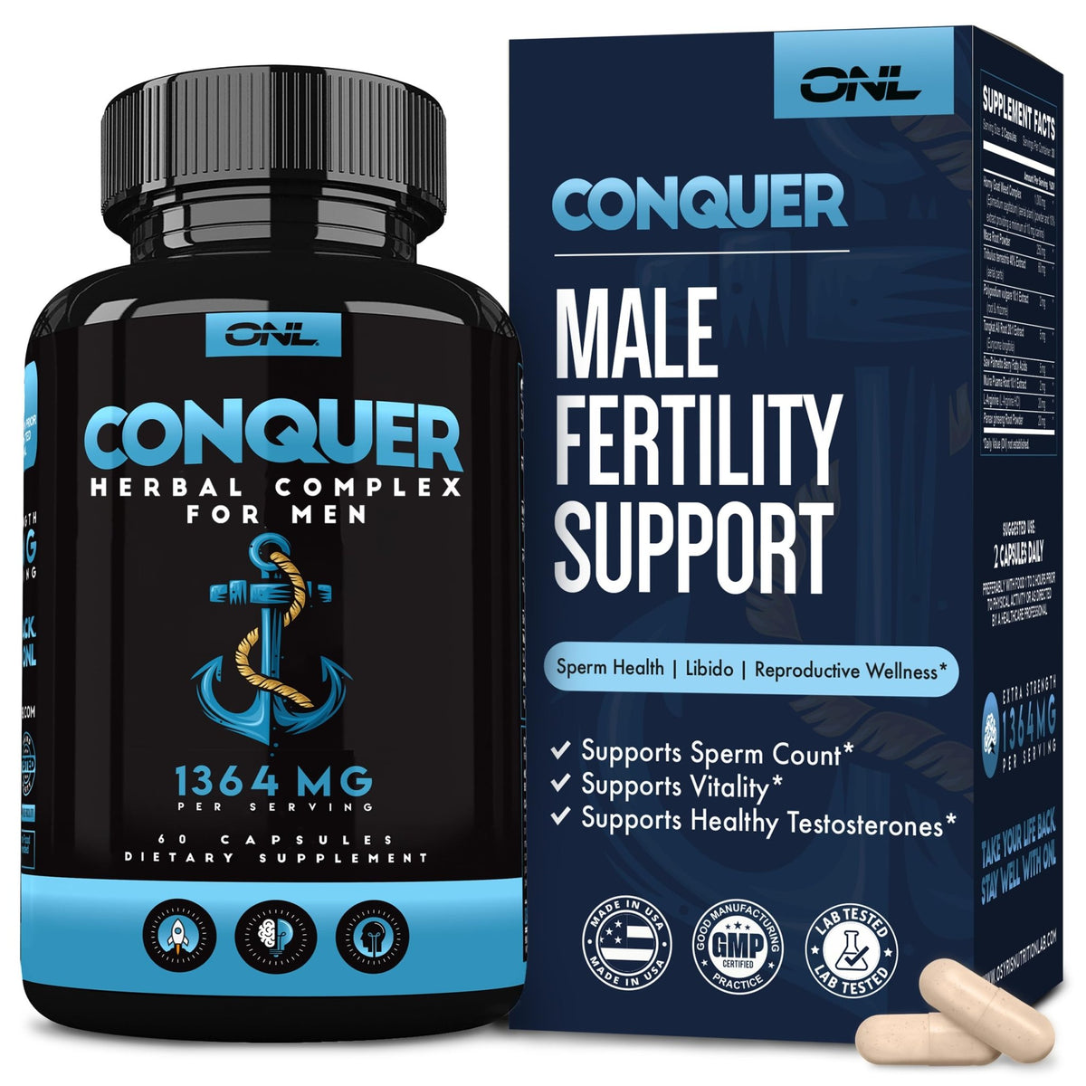 ONL Conquer Semen Volume Booster & Male Fertility Supplements, 60 Ct - Vixen Adult Playroom