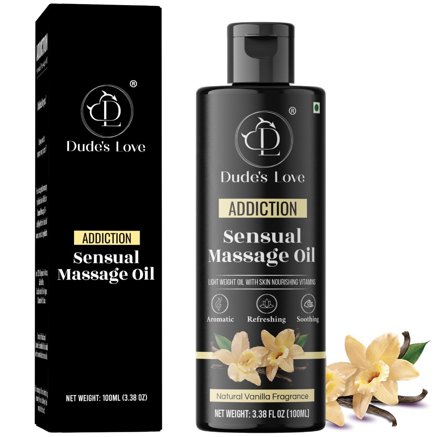 Organic - Sensual Delights - Vanilla Massage Oil - No Stain & Non - Sticky | with Fractionated Coconut Oil, Natural Vanilla & Jasmine | Nourish & Moisturise Skin for Date Night - Vixen | Nova Network