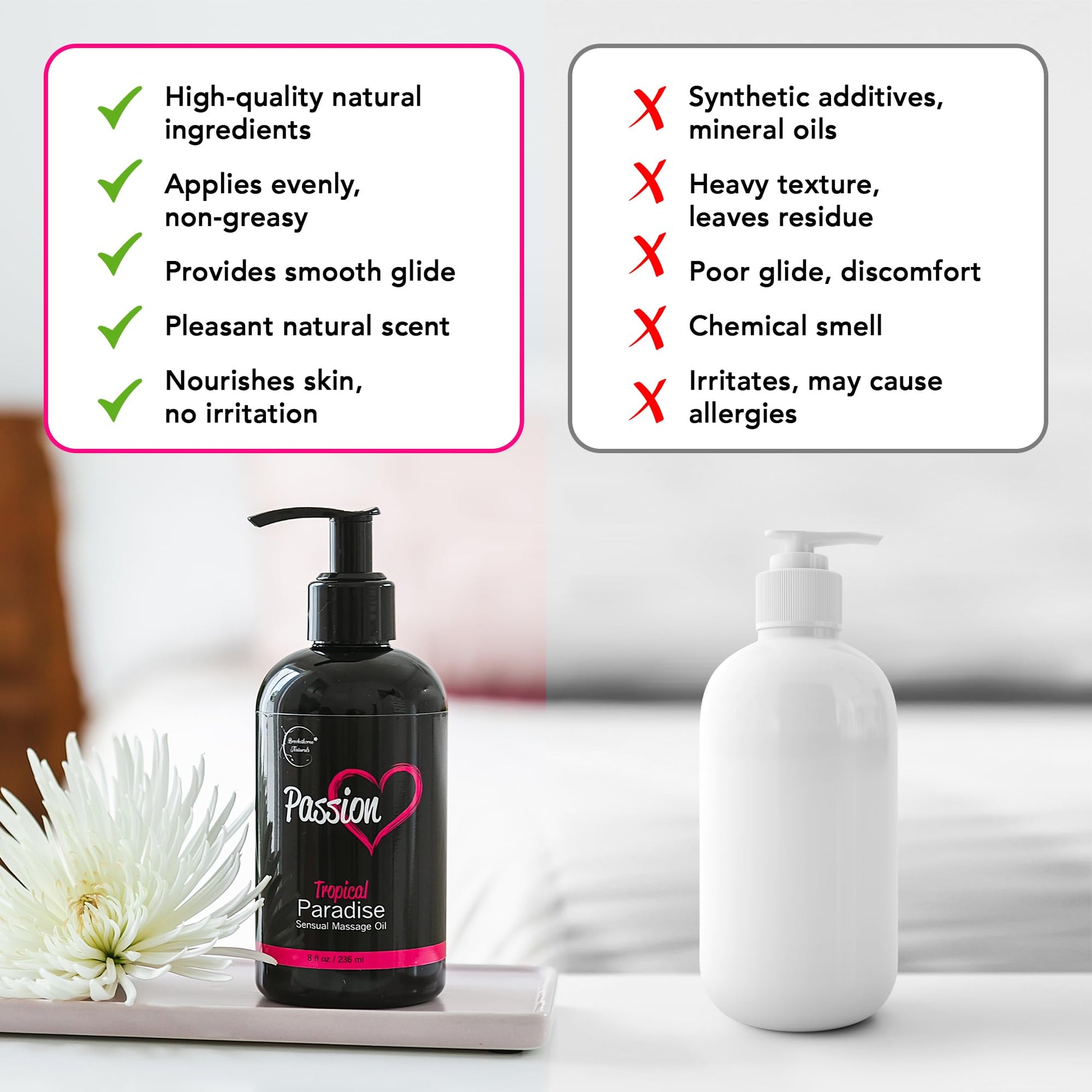 Passion Sensual Massage Oil for Date Night | 100% Natural Body Oil for Couples with Jojoba & Almond | Aromatherapy & Relaxing Massage Therapy | Valentines Day Gifts for Her | Tropical Paradise Scent - Vixen | Nova Network