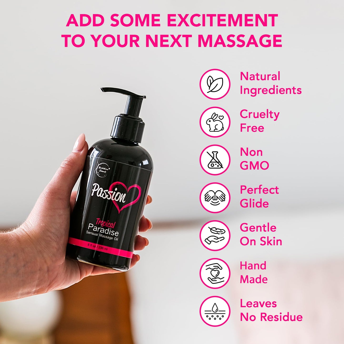 Passion Sensual Massage Oil for Date Night | 100% Natural Body Oil for Couples with Jojoba & Almond | Aromatherapy & Relaxing Massage Therapy | Valentines Day Gifts for Her | Tropical Paradise Scent - Vixen | Nova Network