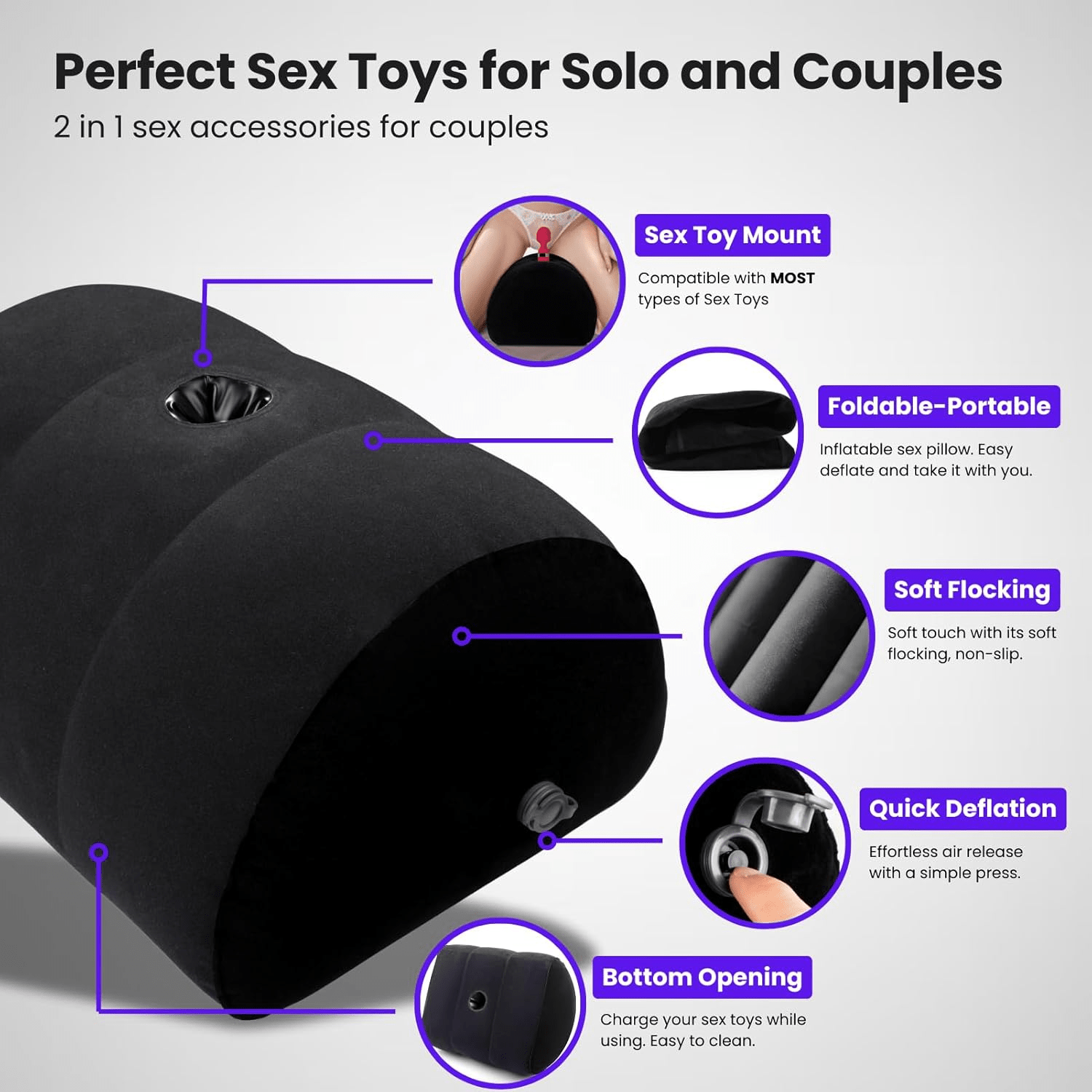 PeakPleasure Inflatable Sex Toy Mount & Position Pillow – Holds 300 lbs - Vixen Adult Playroom