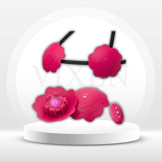PetalBloom Wearable Rose Nipple Vibrators – Remote, 10 Modes - Vixen Adult Playroom