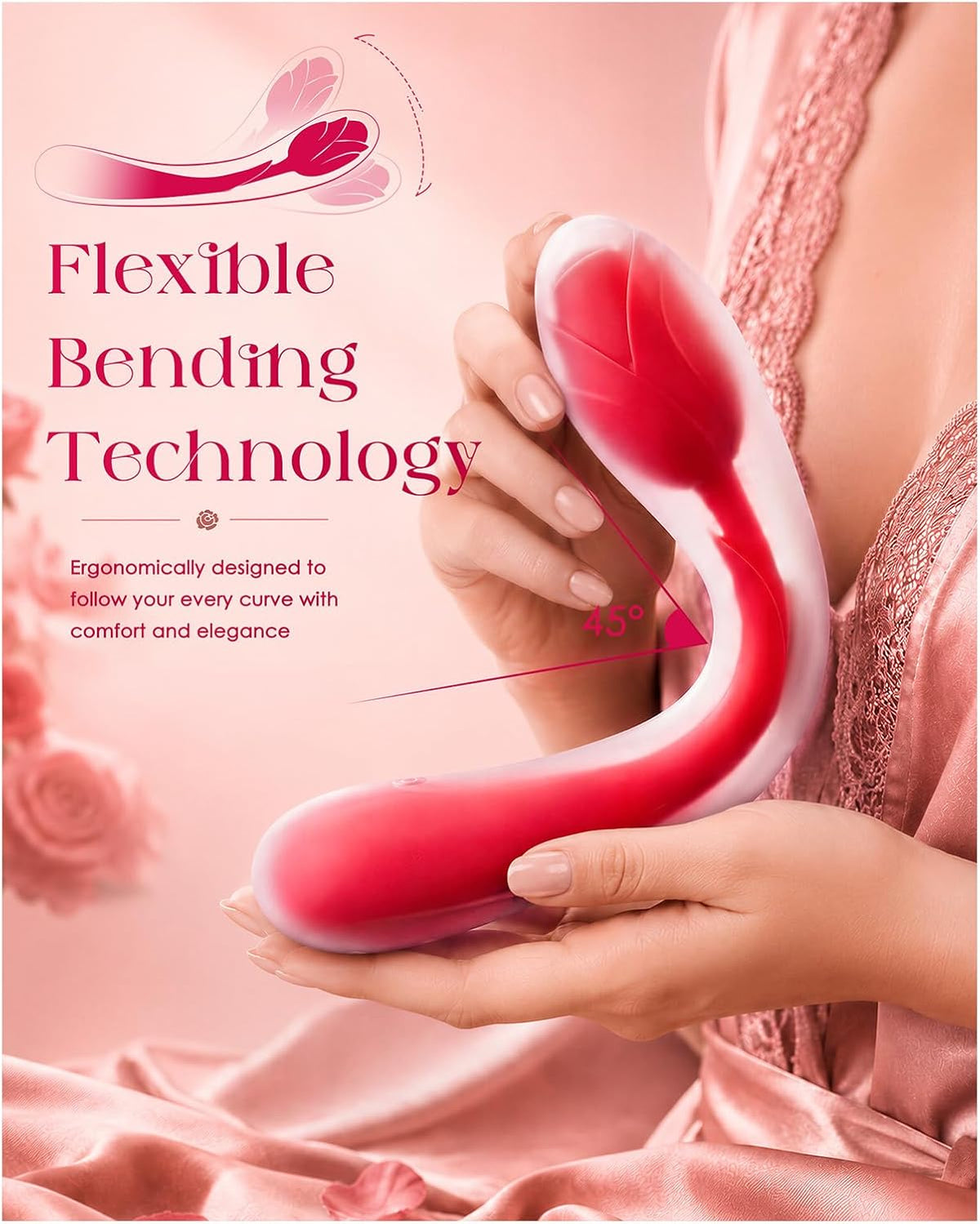 PetalCurve Bendable Rose Wand Vibrator for Clit and G-Spot Stimulation - Vixen Adult Playroom