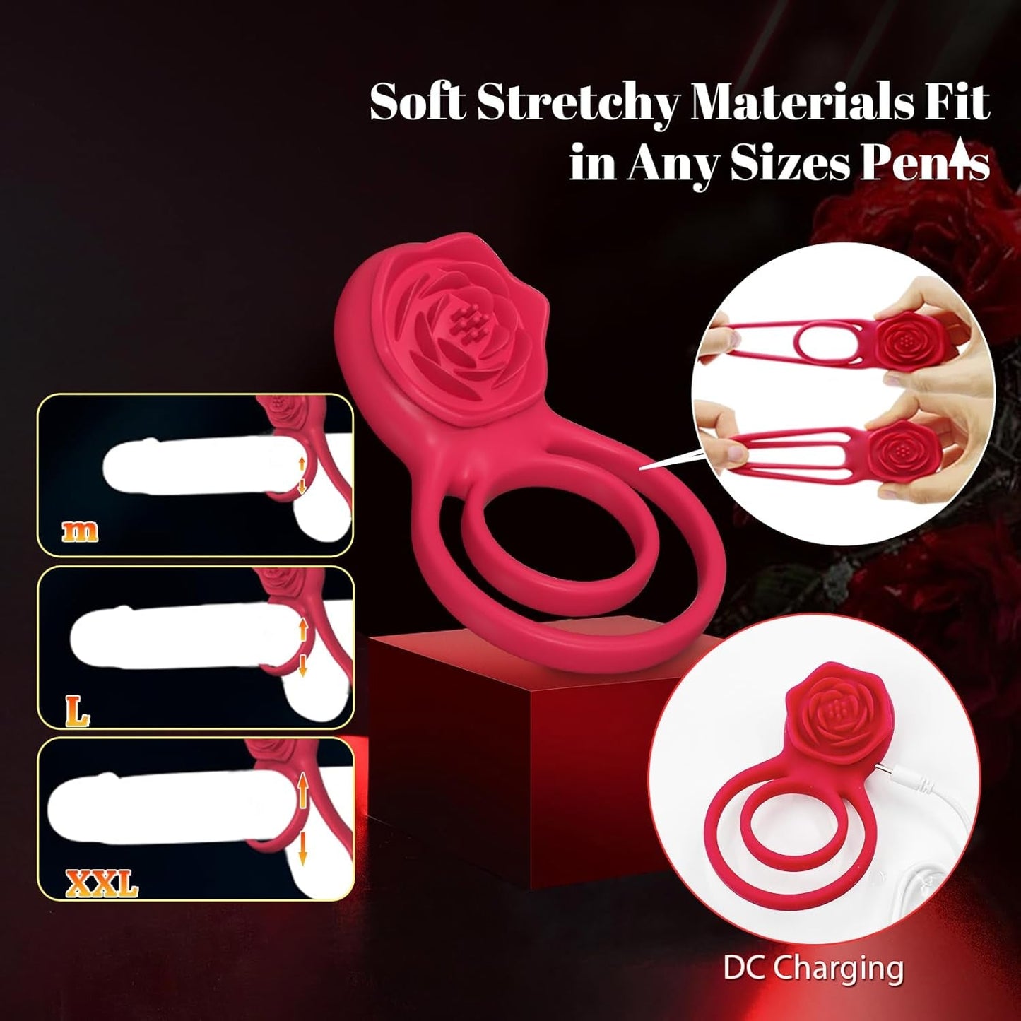 PetalLock Vibrating Cock Ring Rose Red Clitoral Stim 7 Modes - Vixen | Nova Network