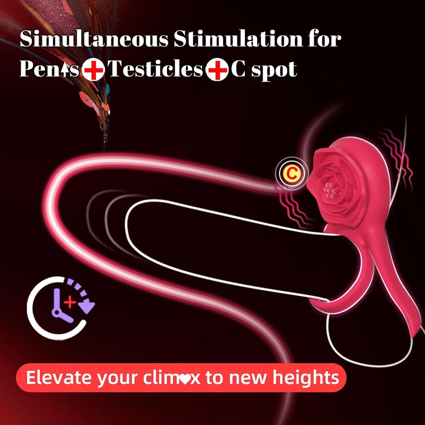 PetalLock Vibrating Cock Ring Rose Red Clitoral Stim 7 Modes - Vixen | Nova Network