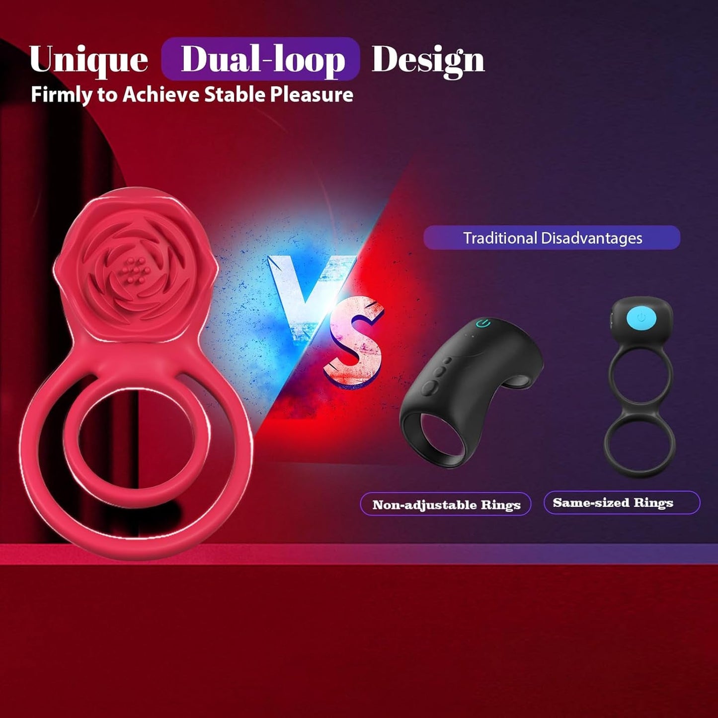 PetalLock Vibrating Cock Ring Rose Red Clitoral Stim 7 Modes - Vixen | Nova Network