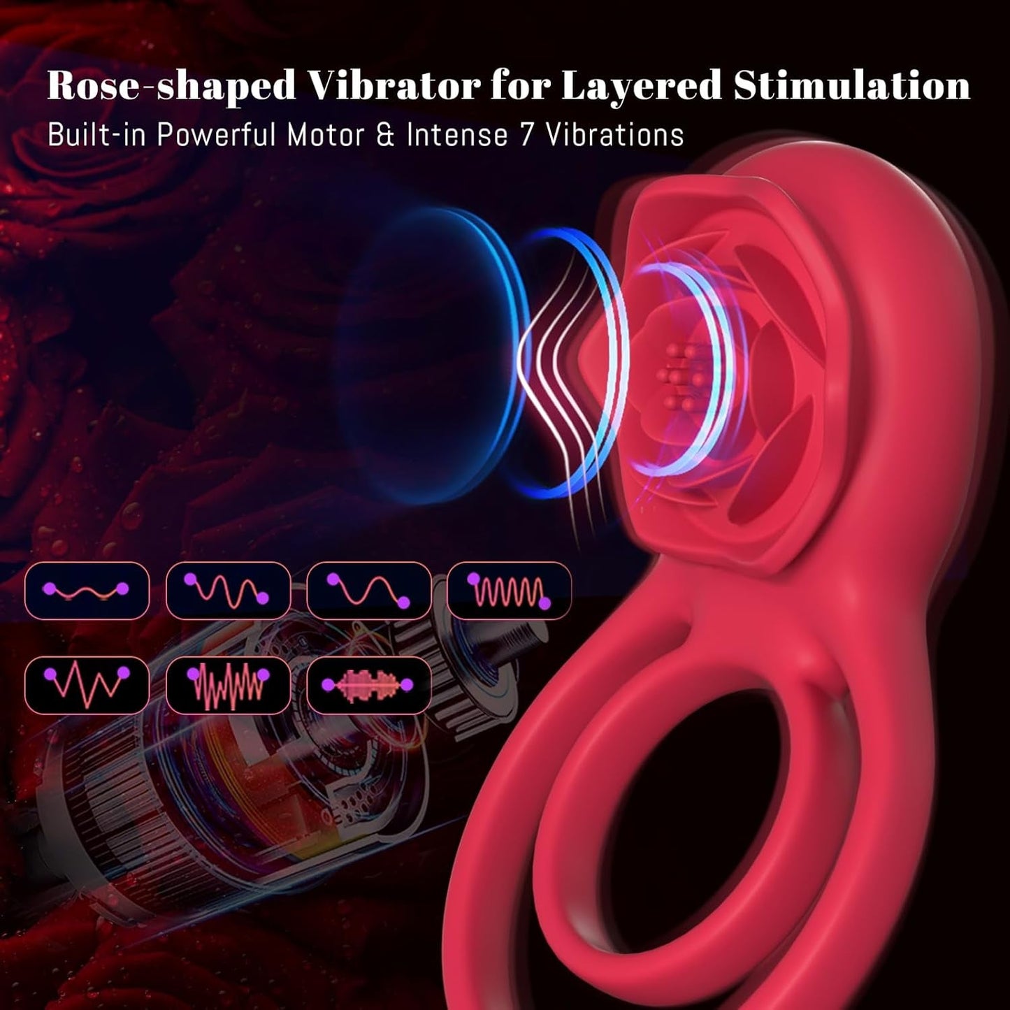 PetalLock Vibrating Cock Ring Rose Red Clitoral Stim 7 Modes - Vixen | Nova Network
