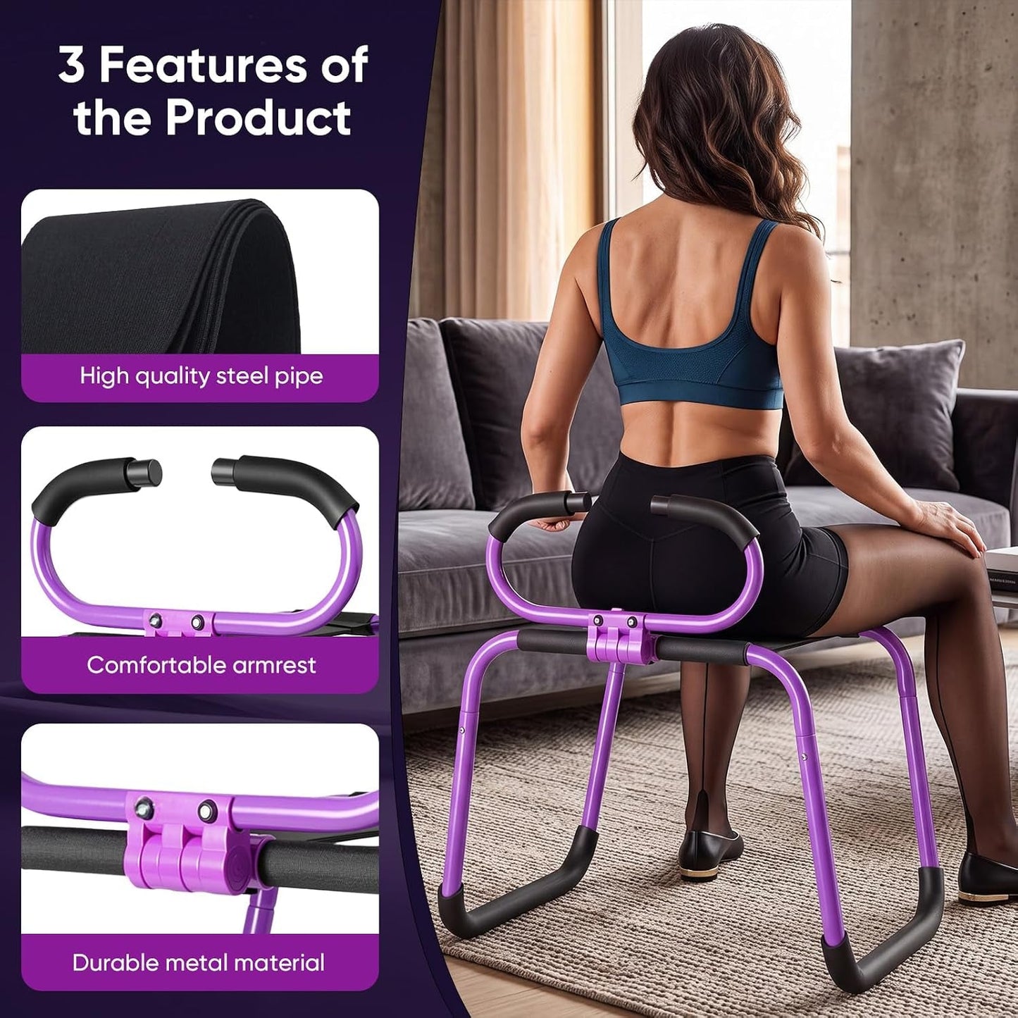 PowerPerch Elastic Sex Chair | Handrails, 400lb Capacity - Vixen Adult Playroom