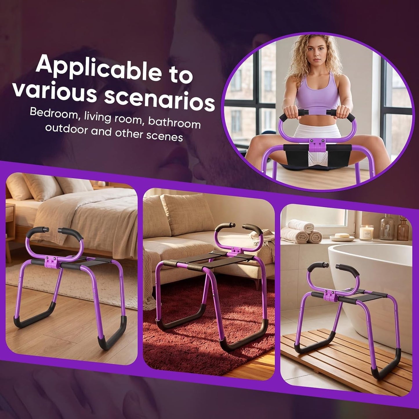 PowerPerch Elastic Sex Chair | Handrails, 400lb Capacity - Vixen Adult Playroom