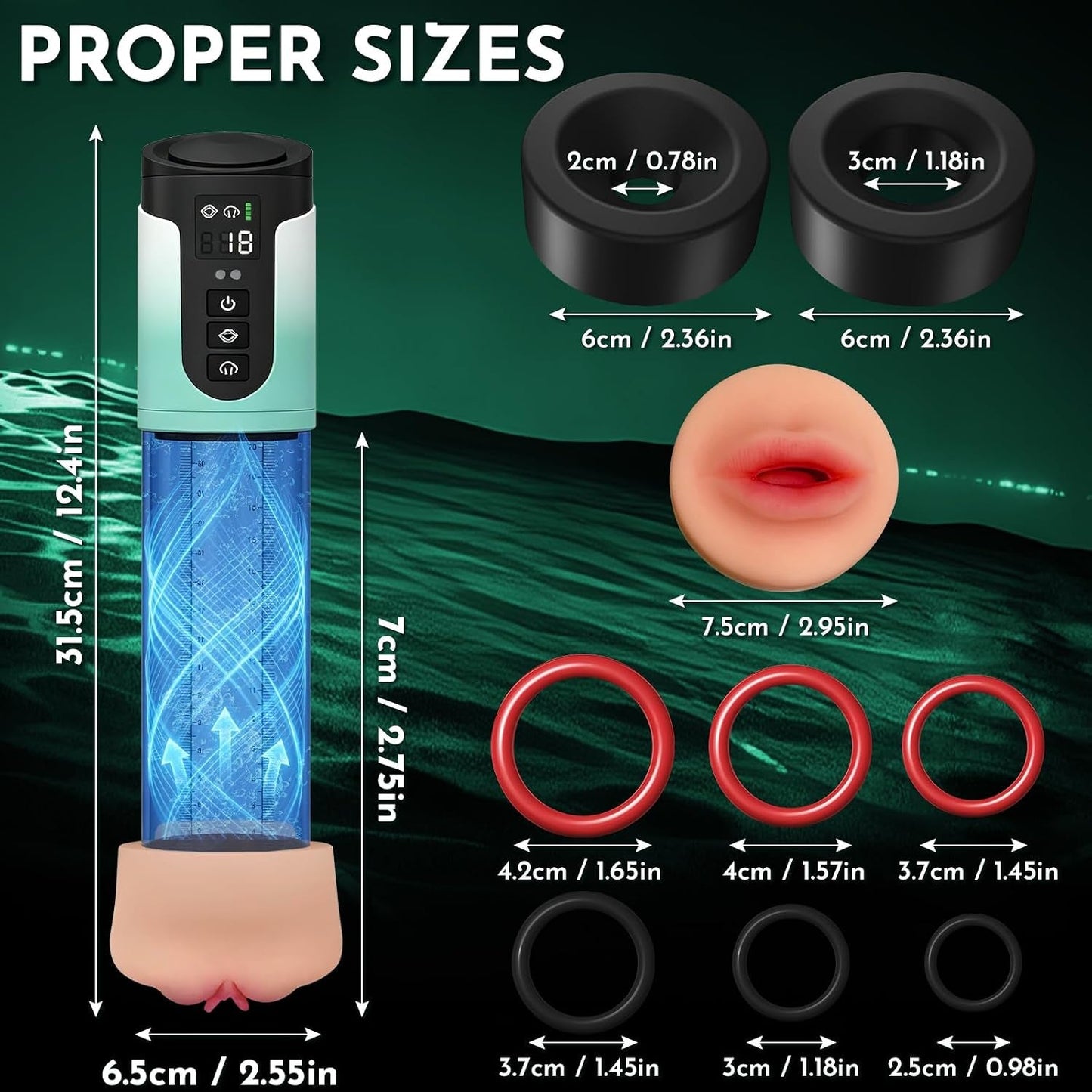 PressurePeak Electric Penis Pump | 4 Speeds, LED, Rings - Vixen Adult Playroom