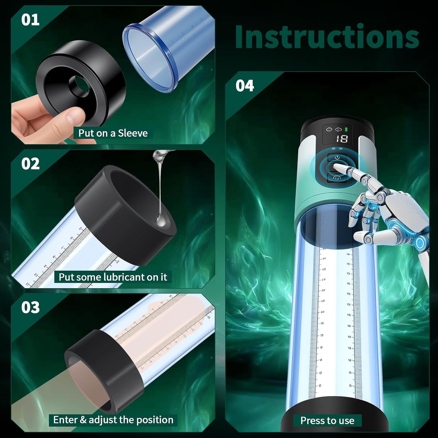 PressurePeak Electric Penis Pump | 4 Speeds, LED, Rings - Vixen Adult Playroom