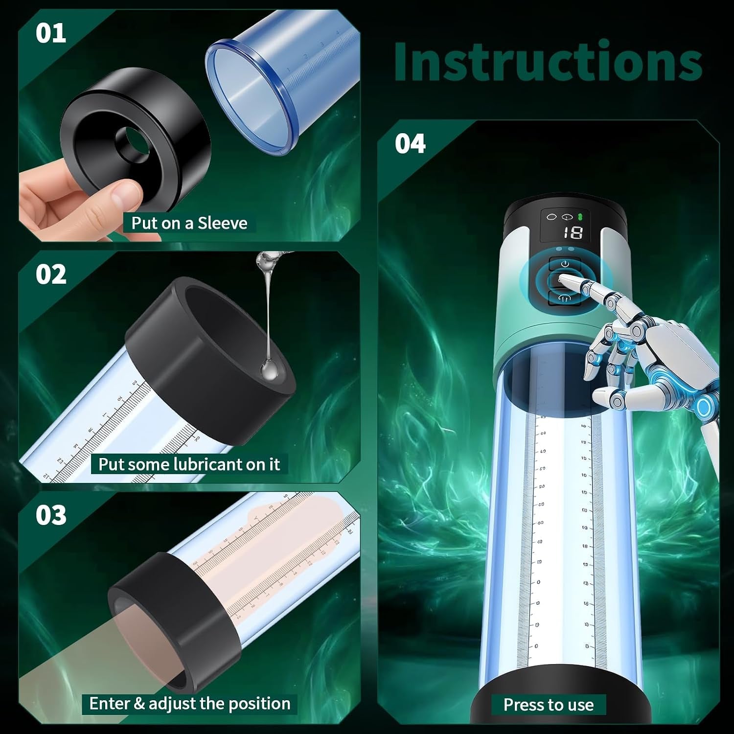 PressurePeak Electric Penis Pump | 4 Speeds, LED, Rings - Vixen Adult Playroom