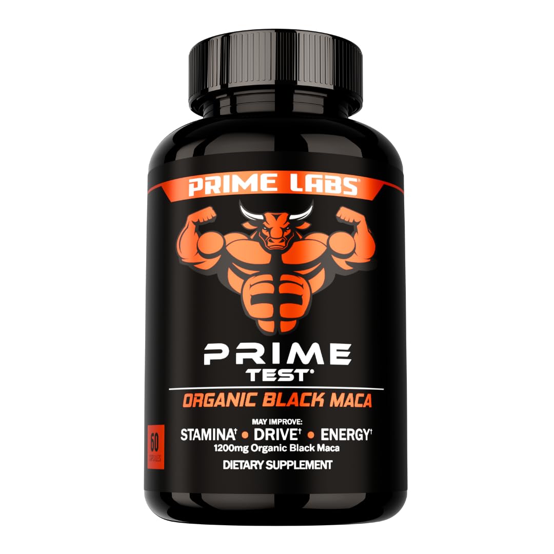Prime Labs Organic Black Maca Root Capsules 1,200mg - Stamina, Drive, Energy, Vitality - Peruvian 20:1 Extract - for Men & Women - 60 Count - Vixen Adult Playroom