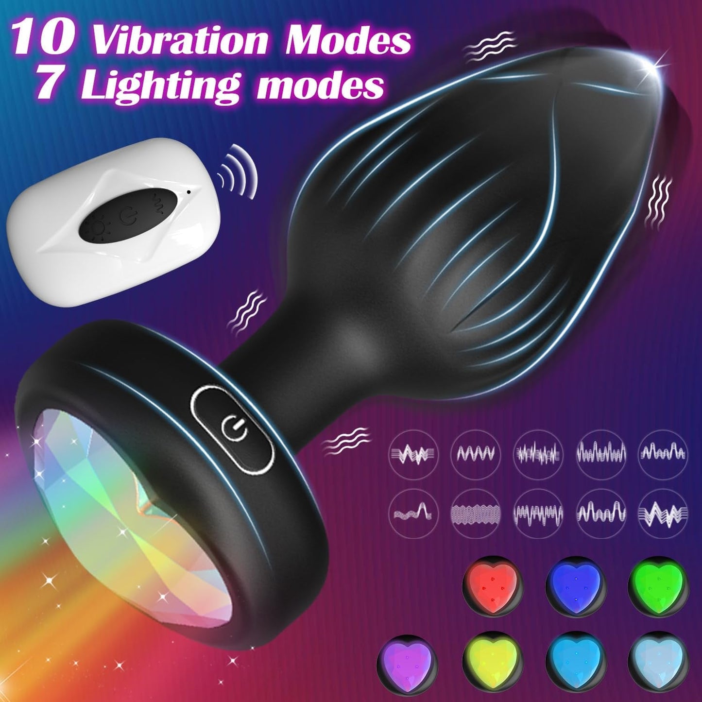 PrismGlow Light-Up Vibrating Butt Plug 10 Modes Remote - Vixen | Nova Network