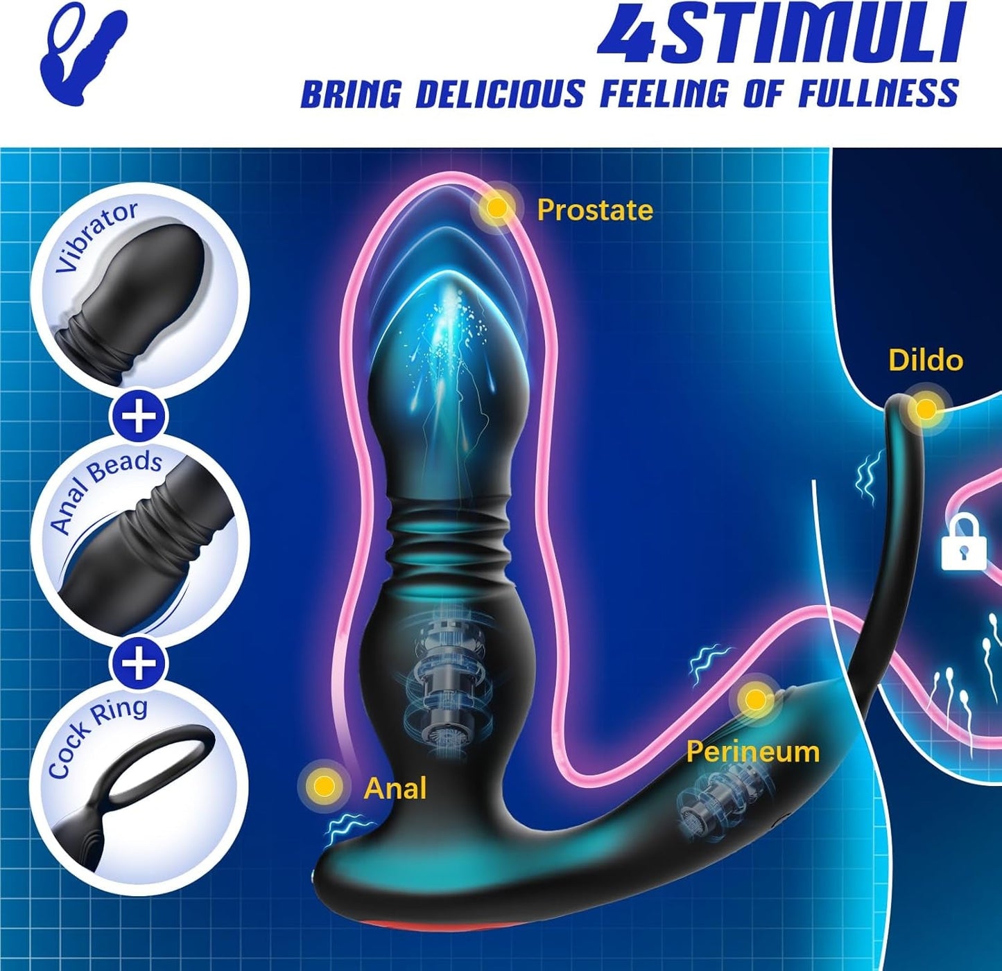 Prostate Massager Anal Vibrator Thrusting Vibrating 7 Modes with Cock Ring Anal Plug Anal Sex Toys P Spot Massager Male Sex Toys for Men Dildos Women Couples AI Sync Remote Control Anal Beads - Vixen | Nova Network