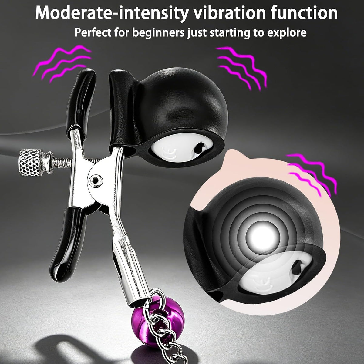 PulseChain Vibrating BDSM Nipple Clamps with Connecting Chain - Vixen Adult Playroom