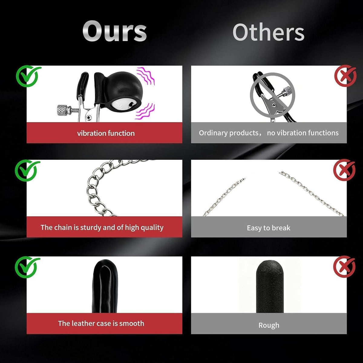 PulseChain Vibrating BDSM Nipple Clamps with Connecting Chain - Vixen Adult Playroom
