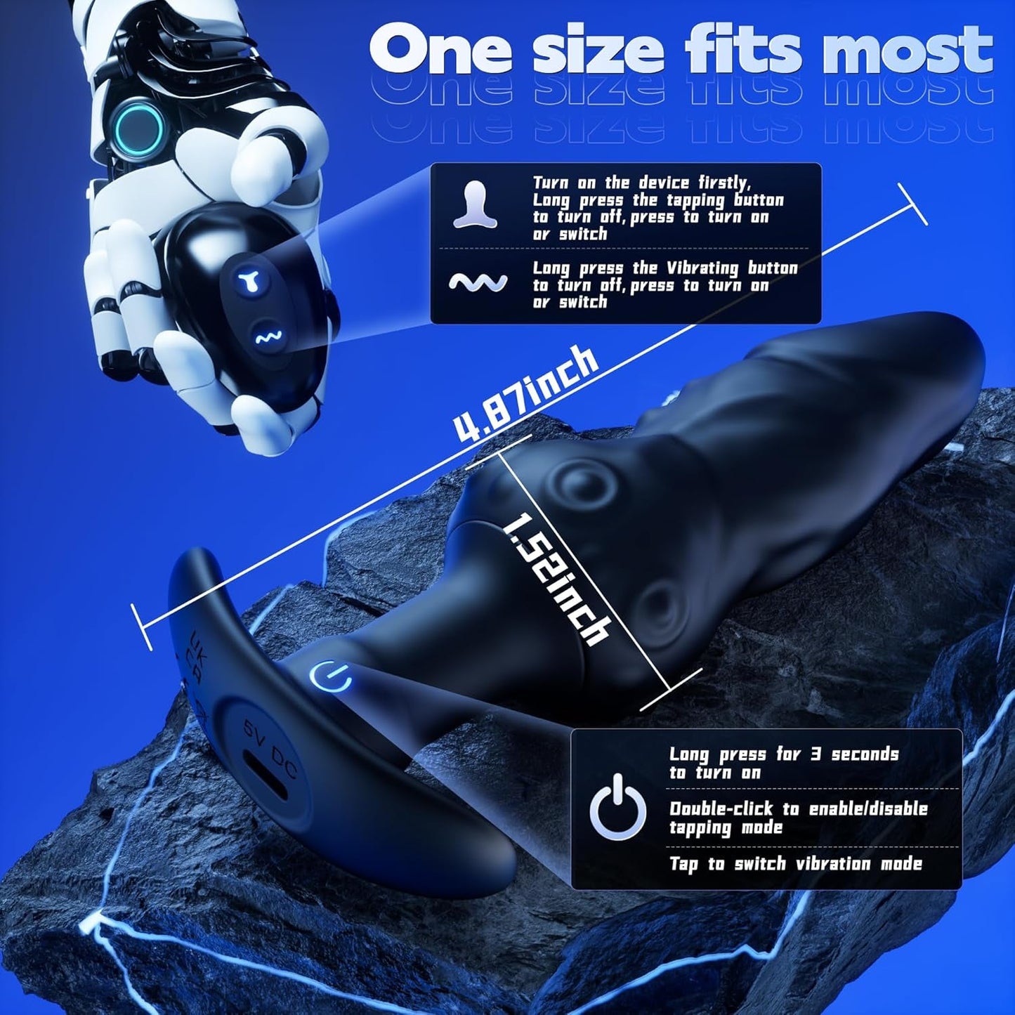 PulseCircle 360° Tapping Butt Plug – Remote Control, 9 Modes - Vixen Adult Playroom