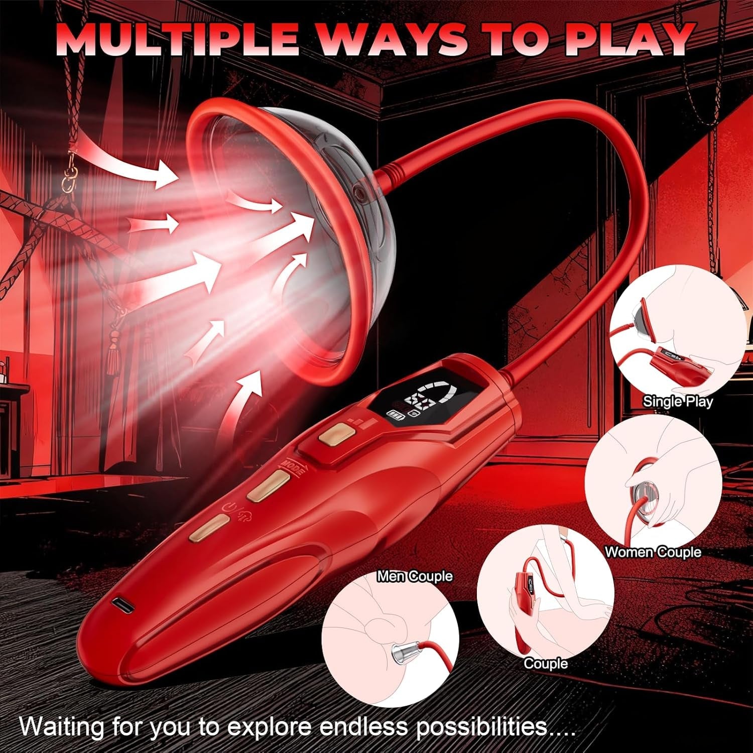 Pussy Pump Women Clit Sucker - BDSM Toys Automatic Clitoral Pump, 3 Suction Modes with 3 Pressure Levels, 3 in 1 Digital Nipple Toys Vagina Pump for Women Sex Toys - Pumps & Enlargers, 5 Cups Included - Vixen | Nova Network