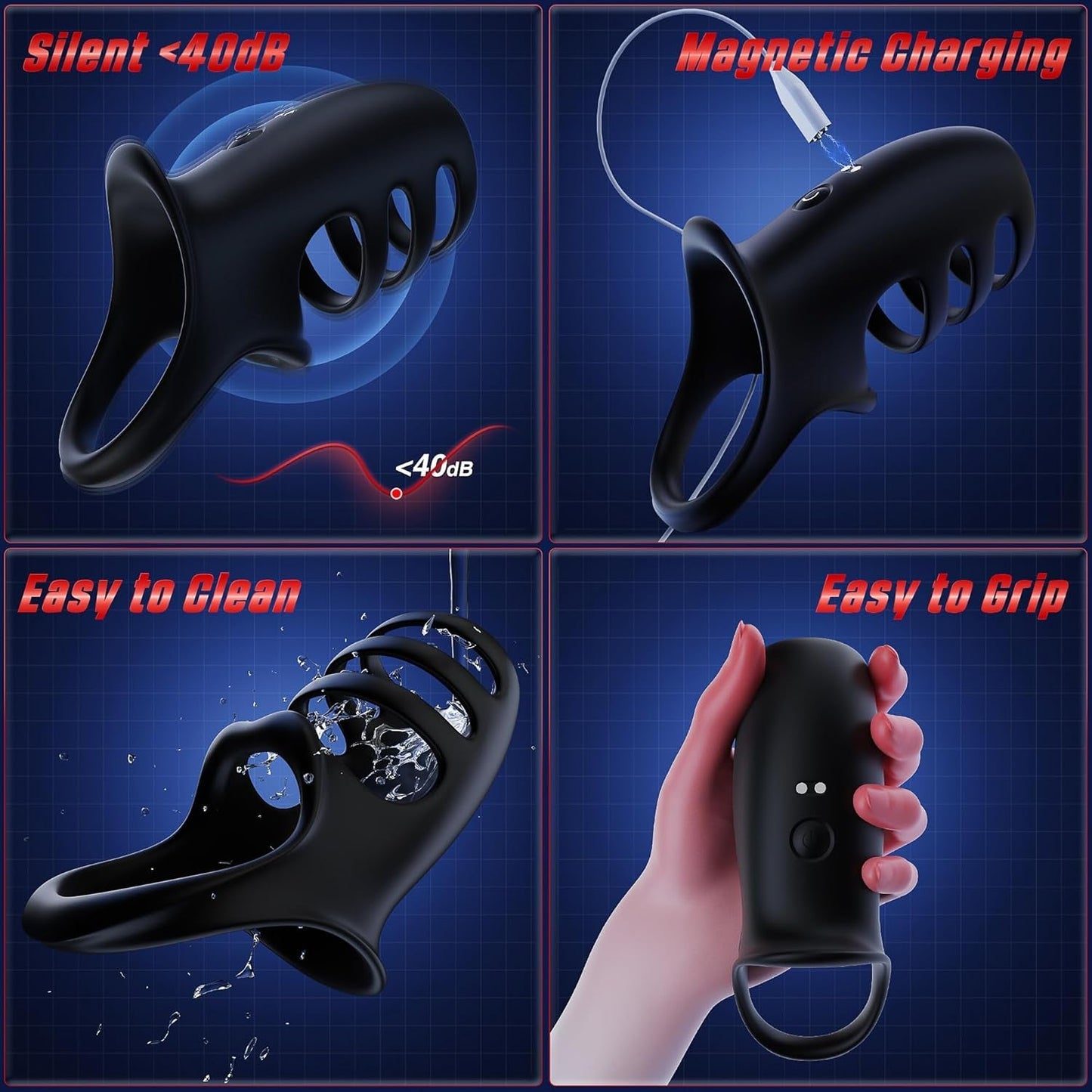 QuadLoop Vibrating Cock Ring Sleeve 10 Modes | Adjustable Fit - Vixen | Nova Network