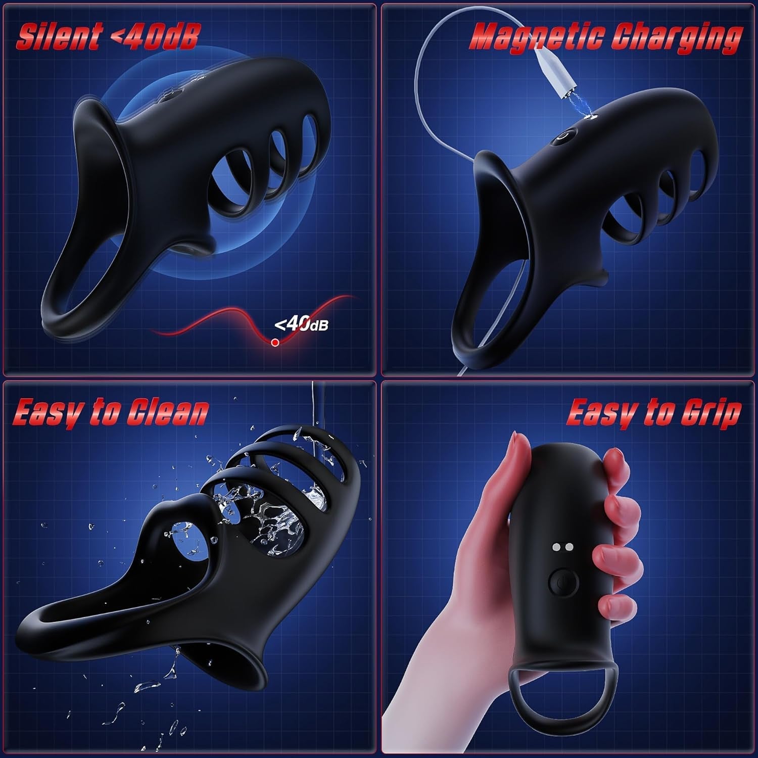 QuadLoop Vibrating Cock Ring Sleeve 10 Modes | Adjustable Fit - Vixen | Nova Network
