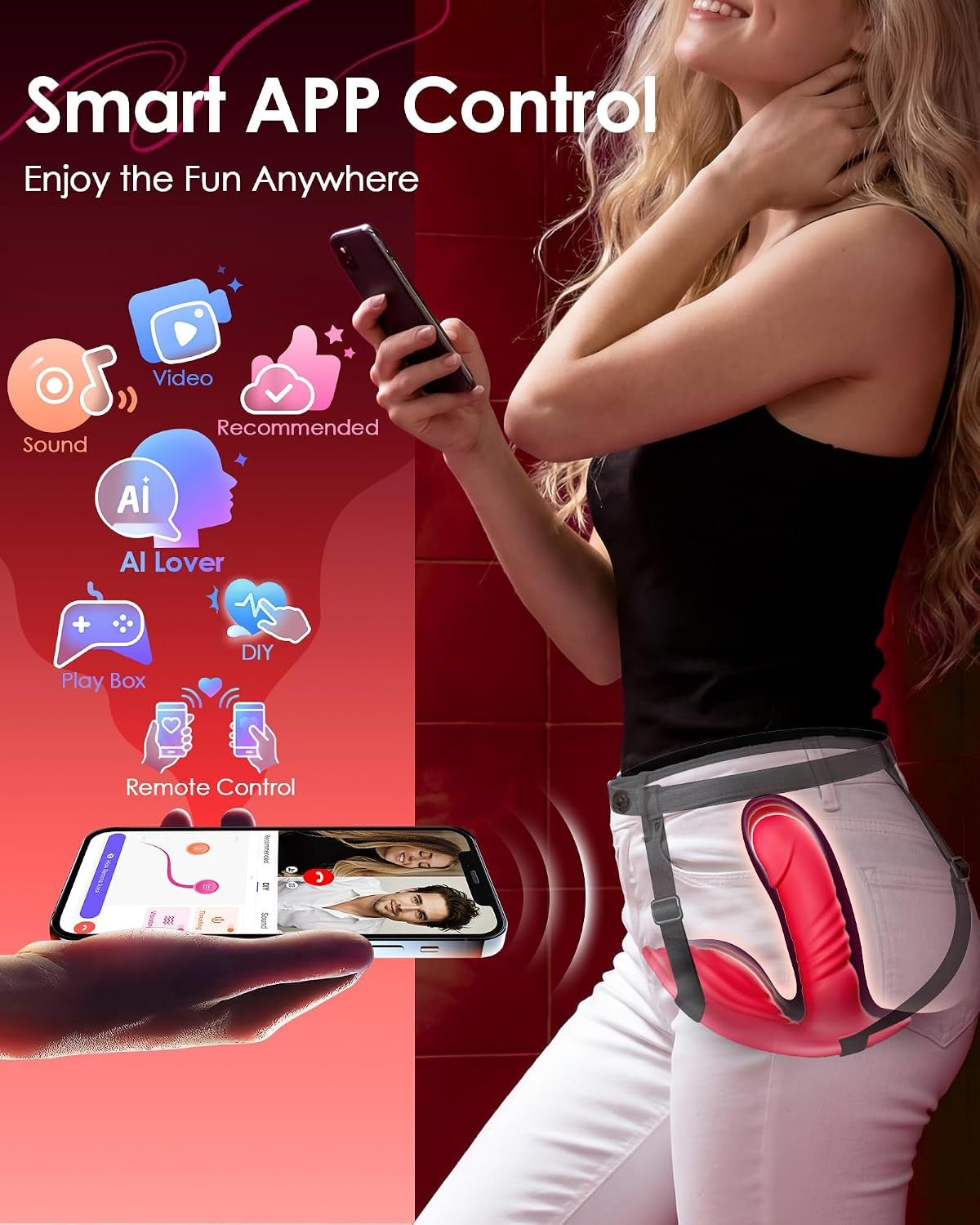 RadiantRide Strap-On Riding Thrusting Dildo – App Remote, Triple Motor - Vixen Adult Playroom