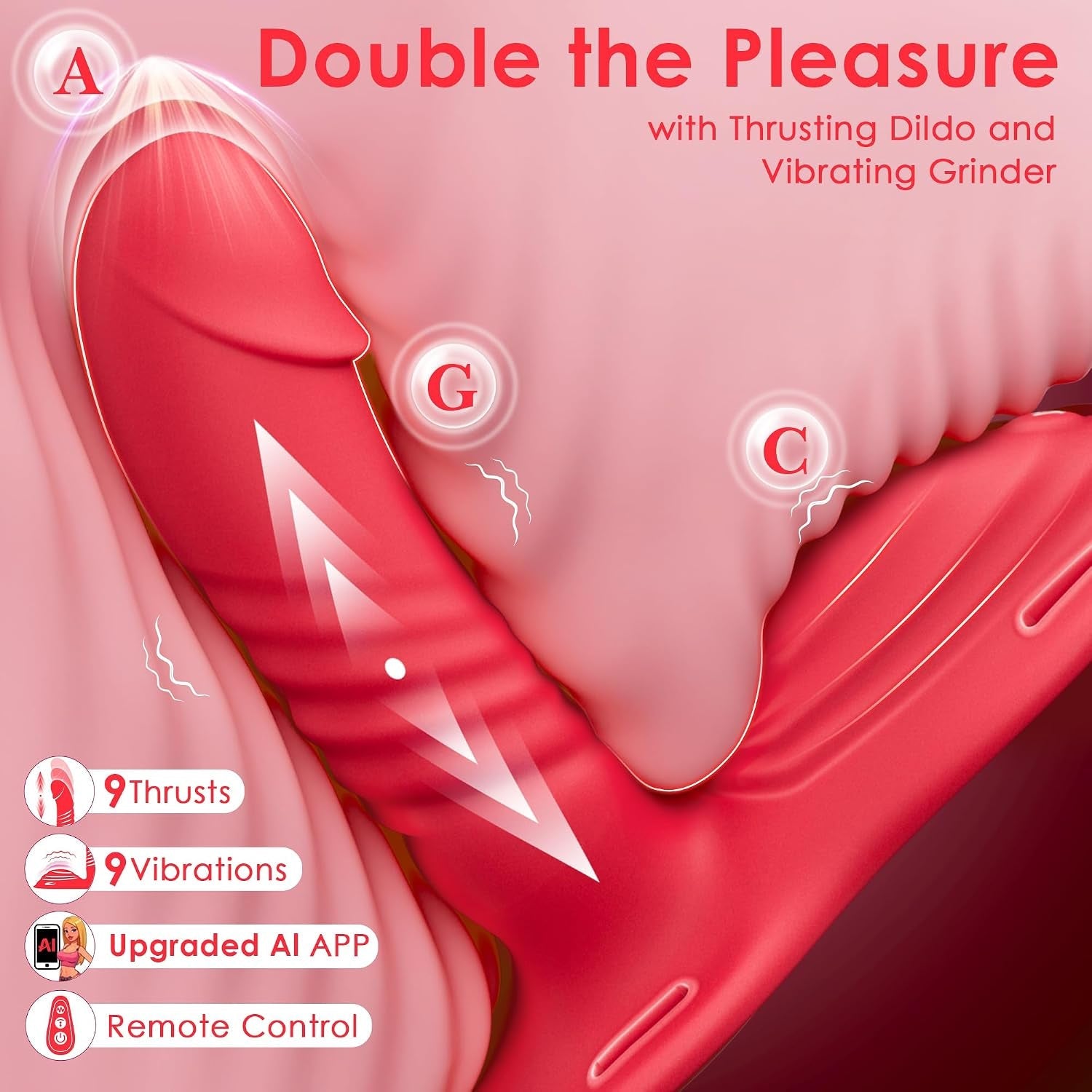 RadiantRide Strap-On Riding Thrusting Dildo – App Remote, Triple Motor - Vixen Adult Playroom