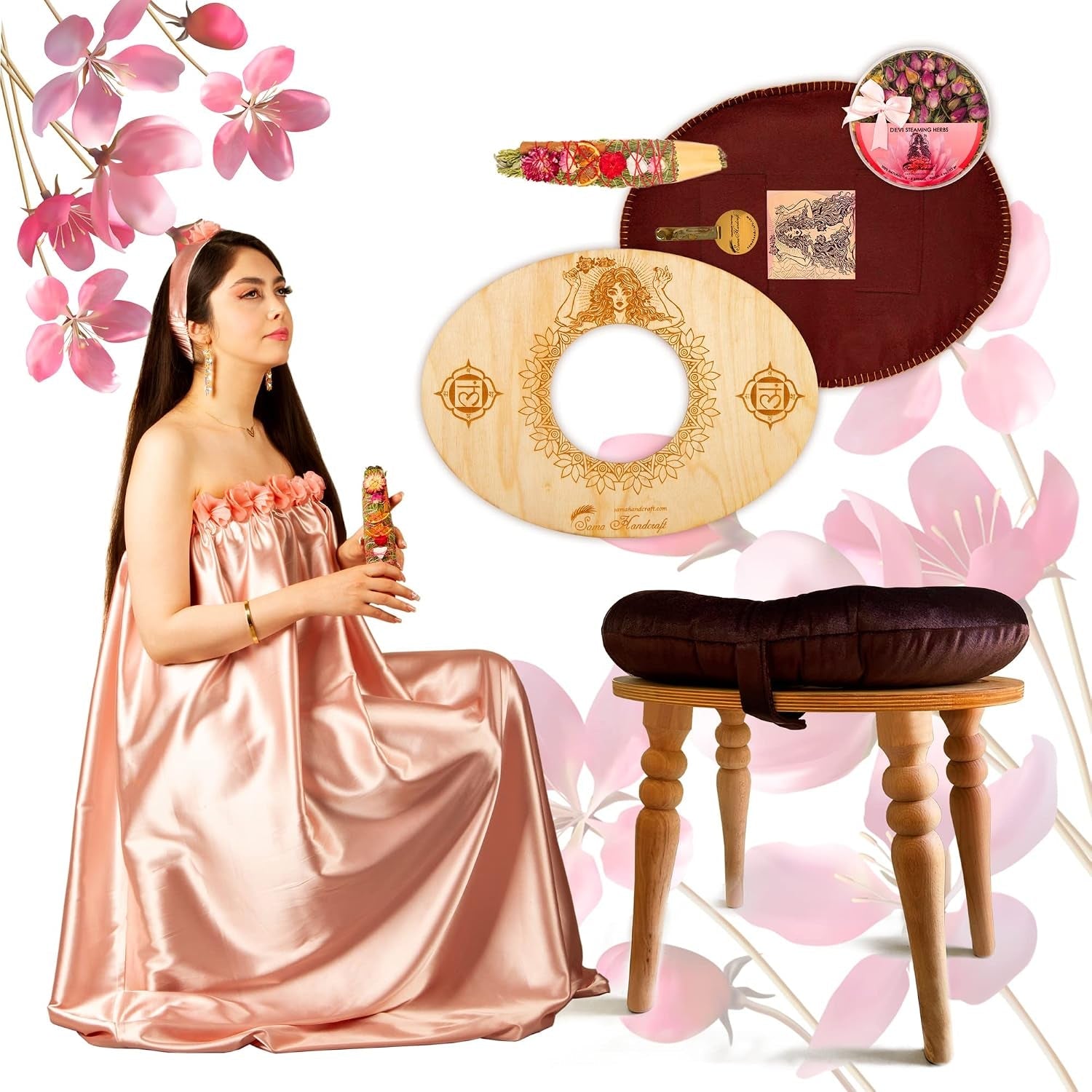 RegalGrove Wooden Yoni Steam Seat — Handcrafted Engraved Hardwood - Vixen Adult Playroom