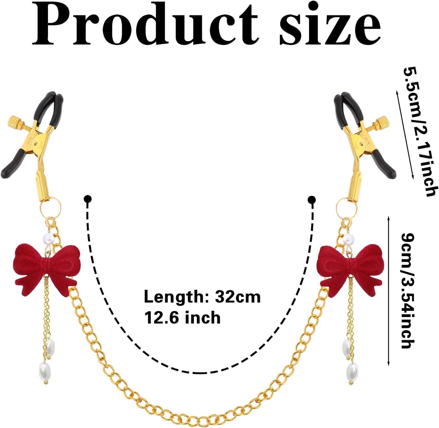 RibbonGrace Red Bow Nipple Clamps with Gold Chain – Non-Piercing - Vixen Adult Playroom