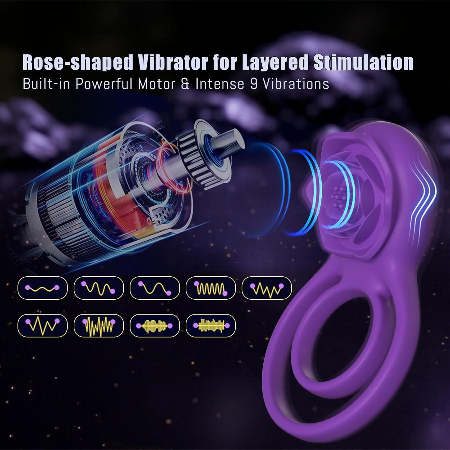 RoseBind Vibrating Dual Cock Ring Rose Clitoral 7 Modes - Vixen | Nova Network