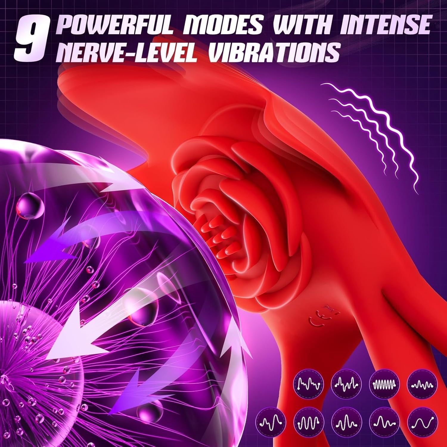 RoseEcho Vibrating Couples Cock Ring Rose AI Sync 9 Modes - Vixen | Nova Network