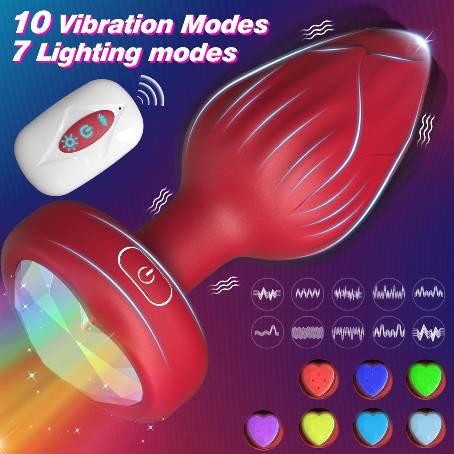 RoseGlow Light-Up Vibrating Rose Butt Plug 10 Modes - Vixen | Nova Network