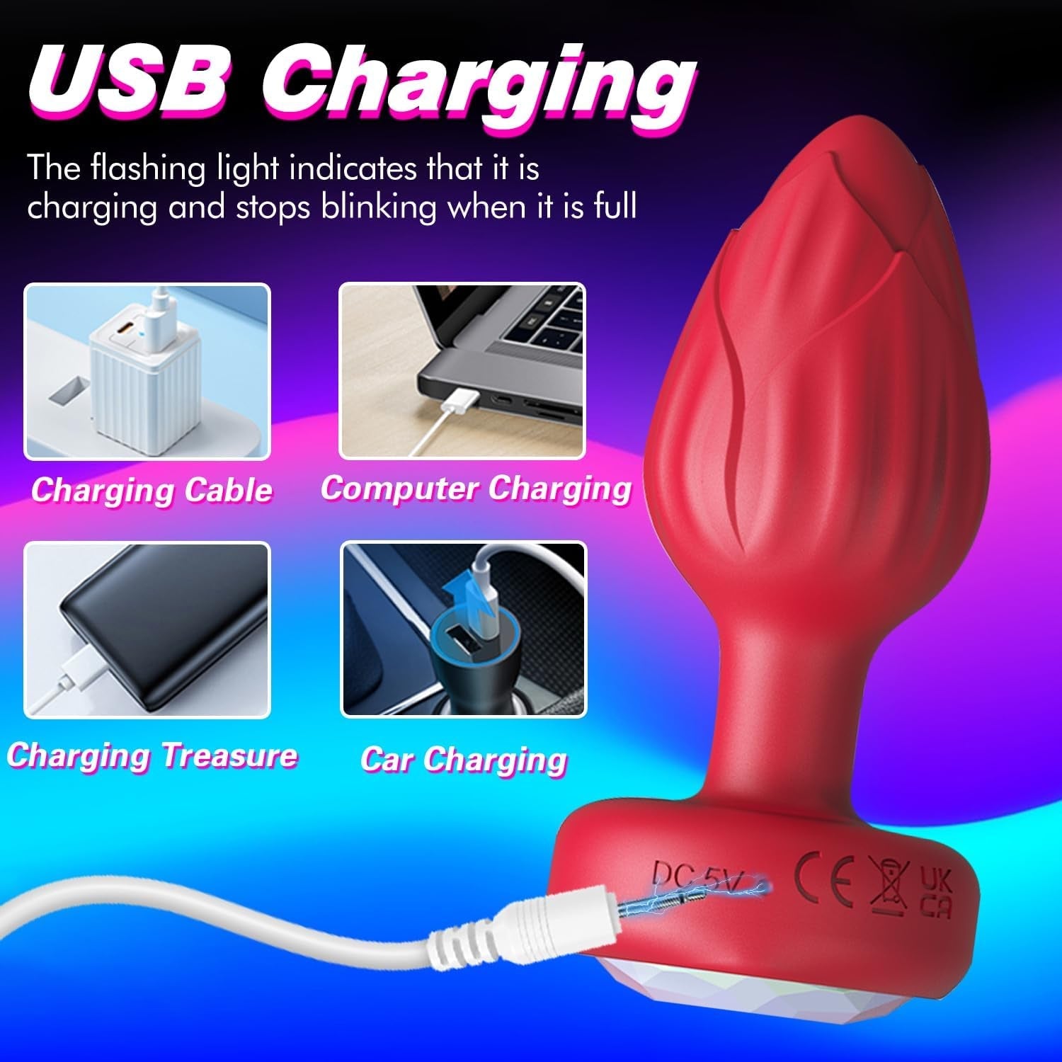 RoseGlow Light-Up Vibrating Rose Butt Plug 10 Modes - Vixen | Nova Network