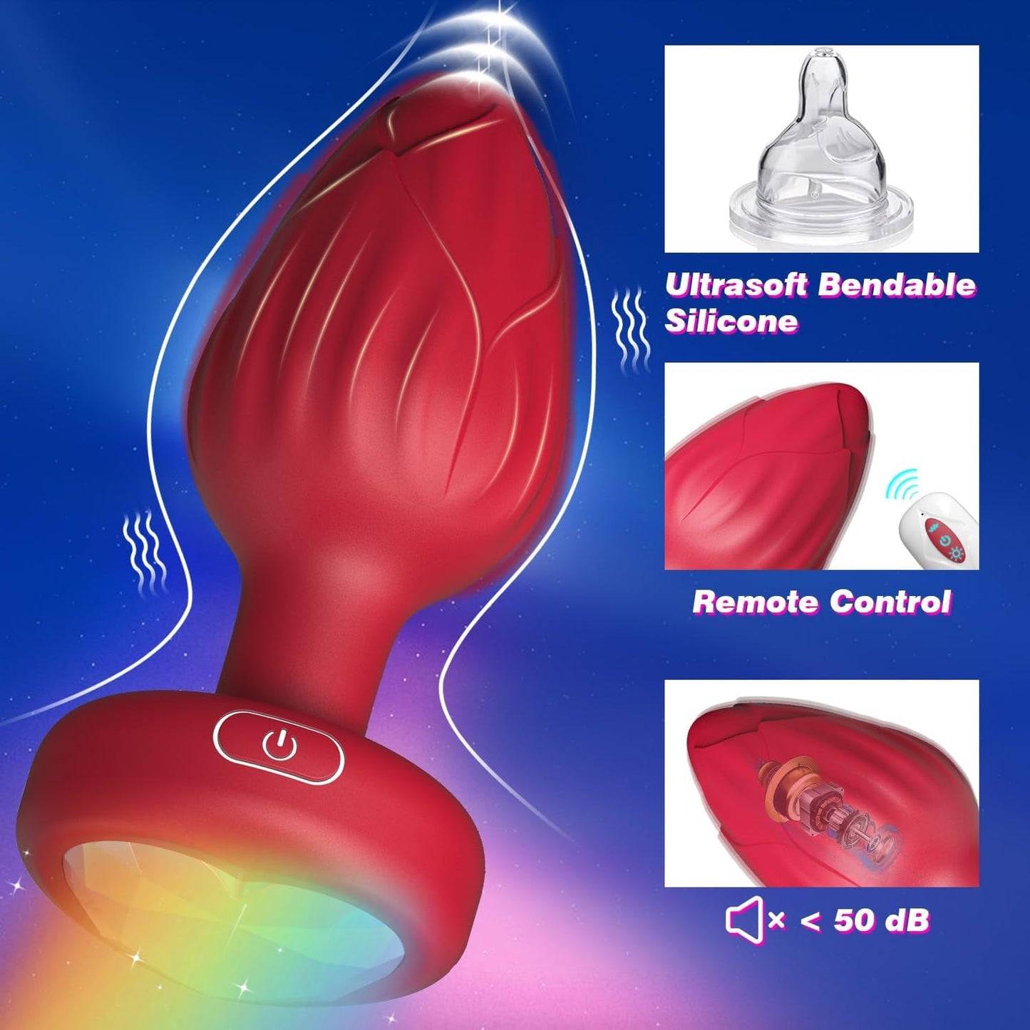 RoseGlow Light-Up Vibrating Rose Butt Plug 10 Modes - Vixen | Nova Network