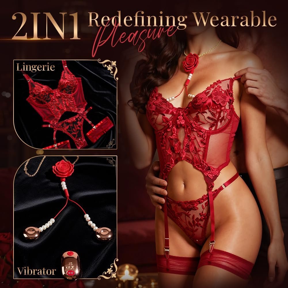 RoseLace App-Controlled Wearable Vibrator Lingerie Set with Nipple Vibrators - Vixen Adult Playroom