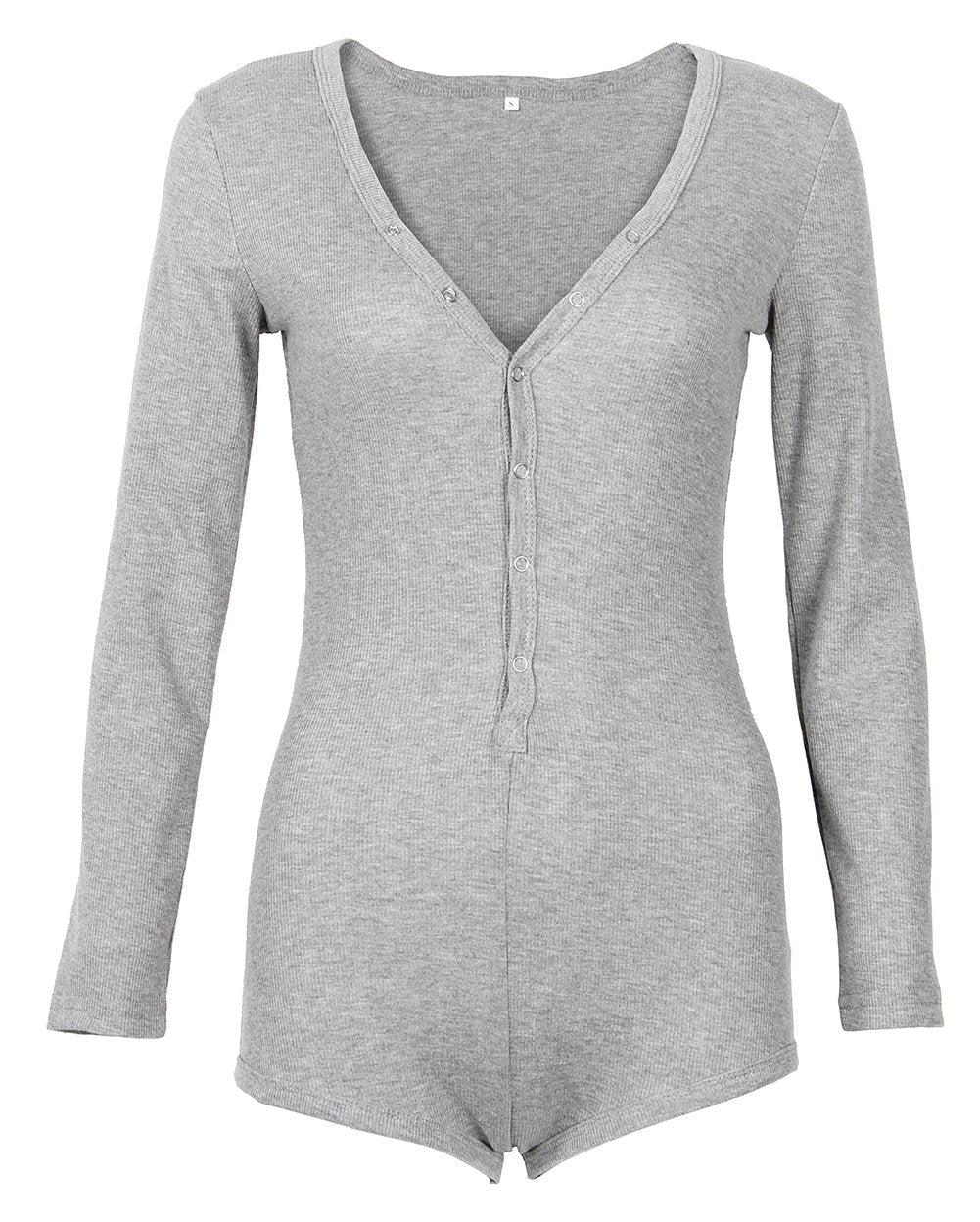 Roselux Women's Sexy Deep V Neck Shorts Long Sleeve Knitted One Piece Bodysuit Bodycon Rompers Overall(Gray,S) - Vixen | Nova Network