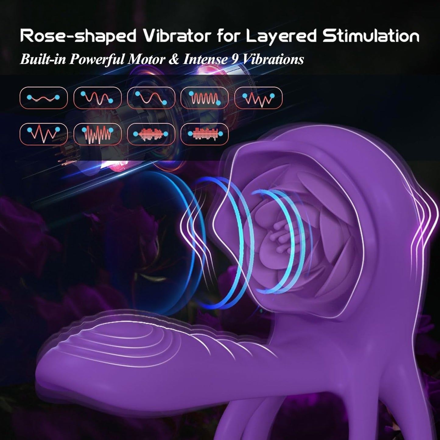RoseQuartet Vibrating Cock Ring Rose Girth Sleeve 9 Modes - Vixen | Nova Network
