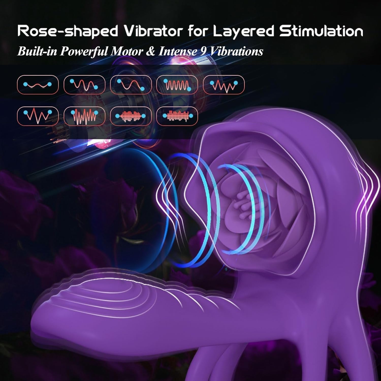 RoseQuartet Vibrating Cock Ring Rose Girth Sleeve 9 Modes - Vixen | Nova Network